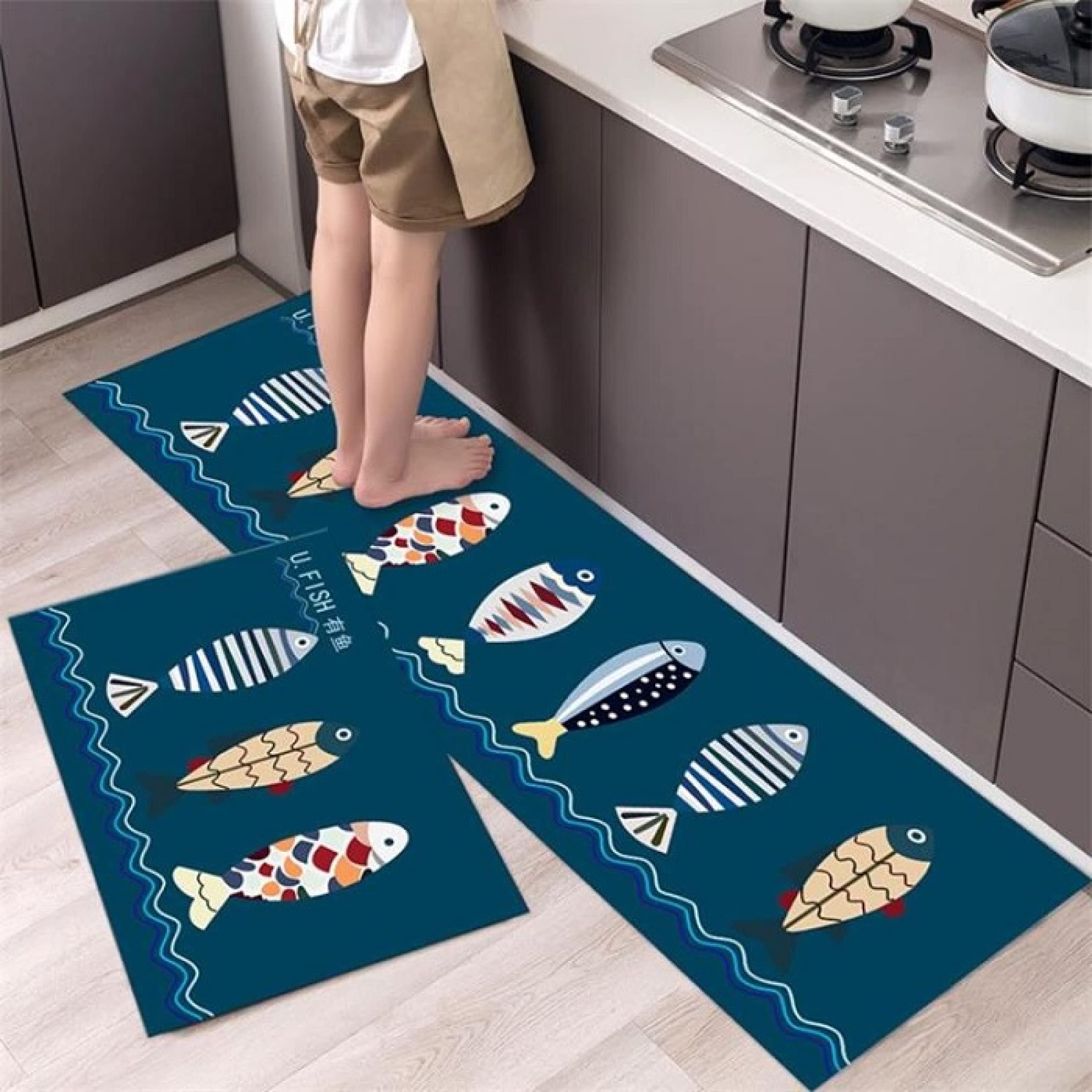 IZ LeZoir Anti Skid Washable Luxury Kitchen Floor Door Mat Runner, Combo Set of 2 Pcs,(Large MAT - 120 x 40 x 0.5 Cm), Small Mat (60.5 x 40 x 0.5) Set of 2 Pieces (D11)