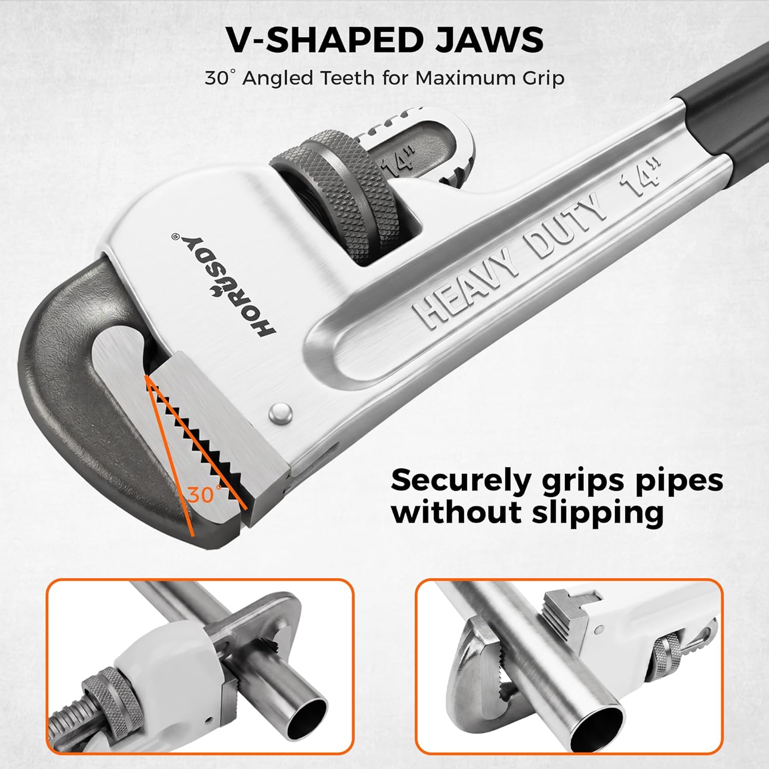HORUSDY 4 Pack Adjustable Pipe Wrench Set, 8", 10", 12", 14" Heavy-Duty Plumbing Wrench with Anti-Slip Jaws