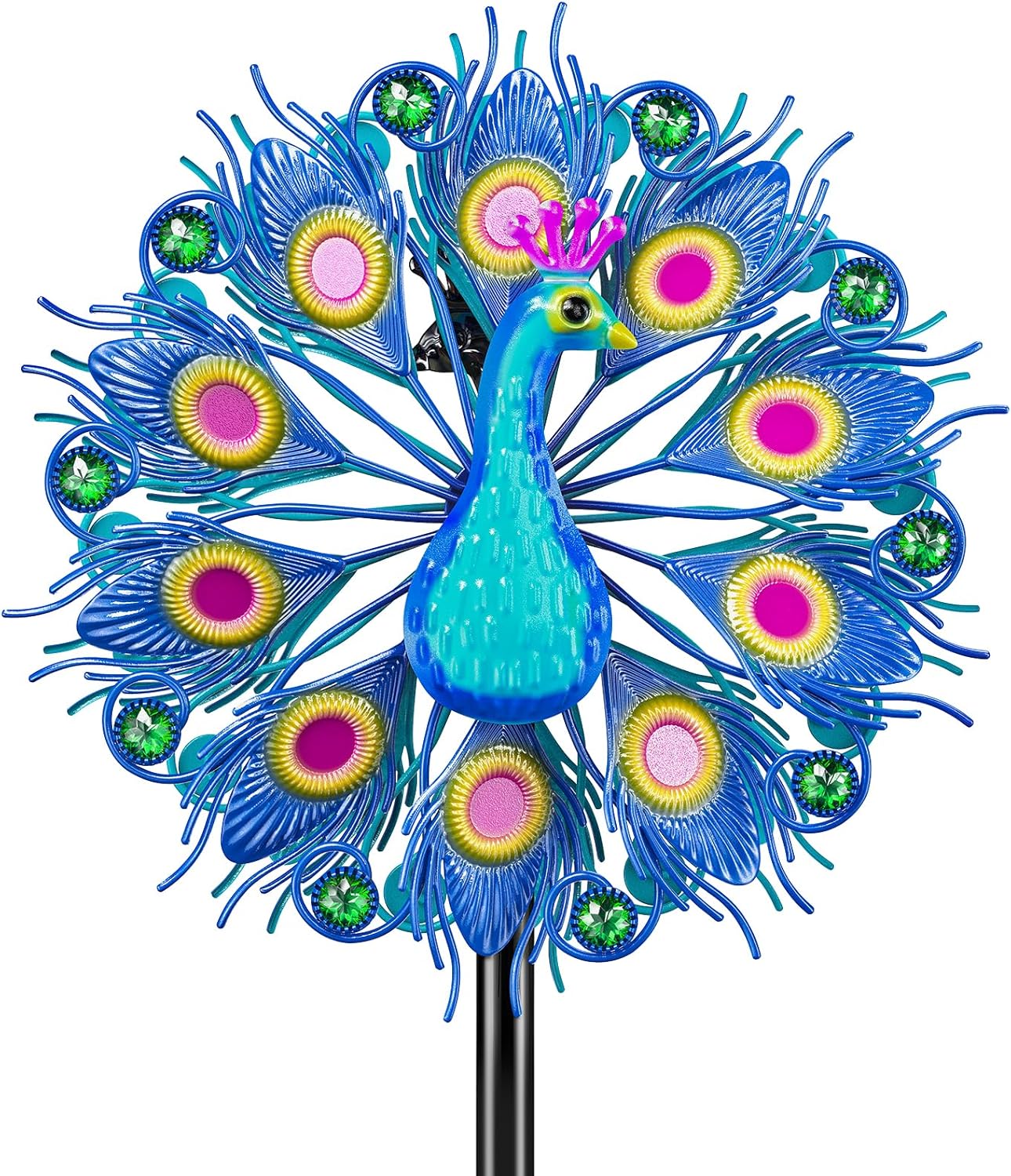 Metal Outdoor Wind Spinner, 2-Way Wind Sculpture Spinner with Metal Stake, Waterproof 360 Degrees Kinetic Windmill Art Decoration for Patio Garden Lawn (Peacock A)