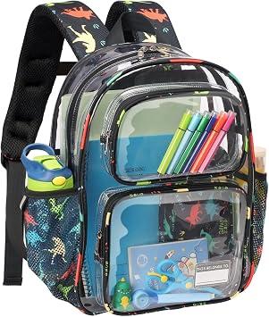 Bagseri Clear Backpack for Boys - 15 Inch School Bookbag for Kids Ages 5-7