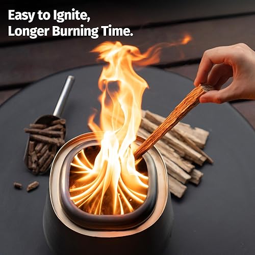 Miniatura 5 de East Oak Fuoco - Chimenea de mesa sin humo  Cenicero 3 en 1  Chimenea portátil de madera y pellets  Acero inoxidable  Quemado 120% más eficiente