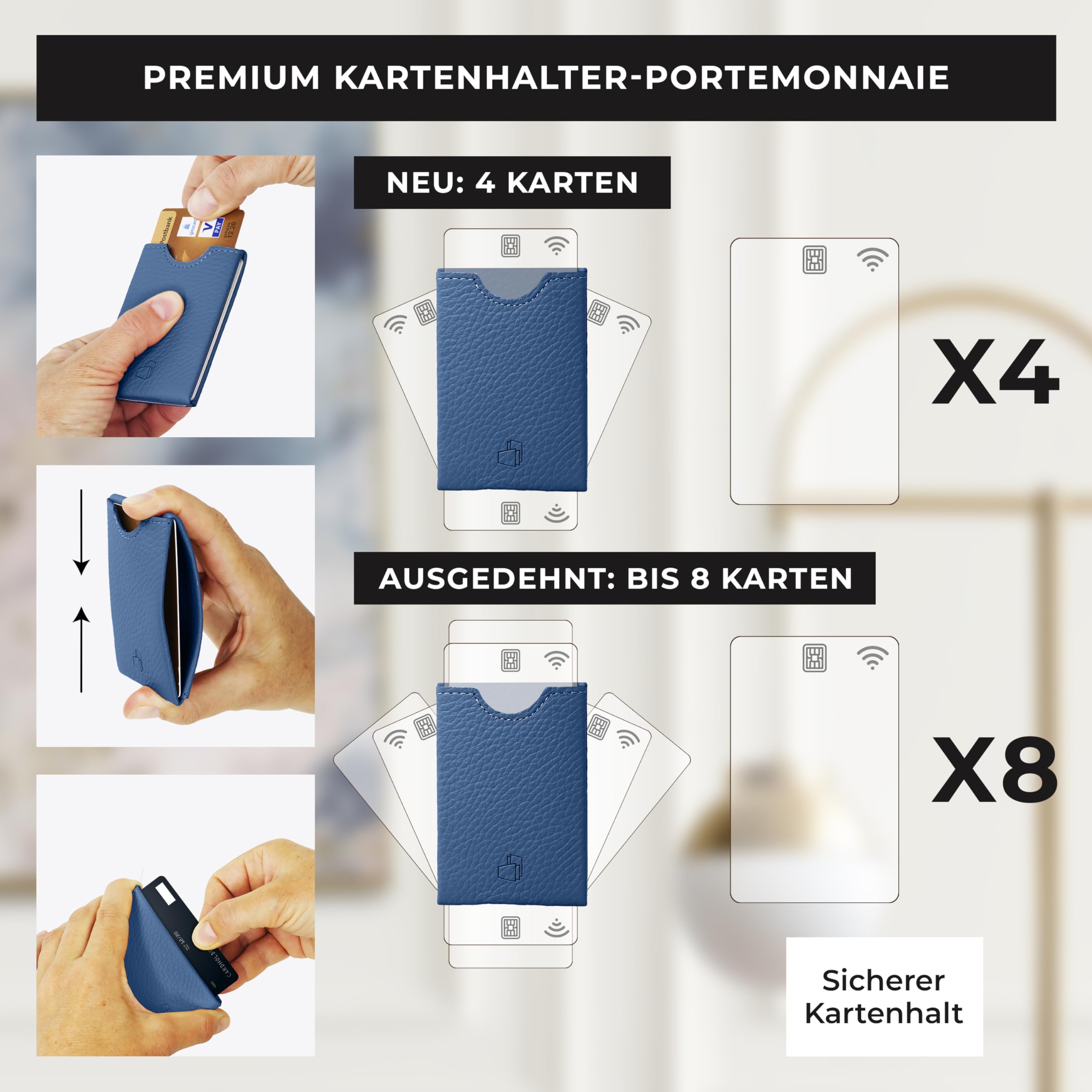 Portafoglio porta carte di credito, ultra sottile [pelle liscia e struttura] 2 x custodie per carte di credito RFID | Handmade in Germany | Porta carte di credito da uomo, porta carte di