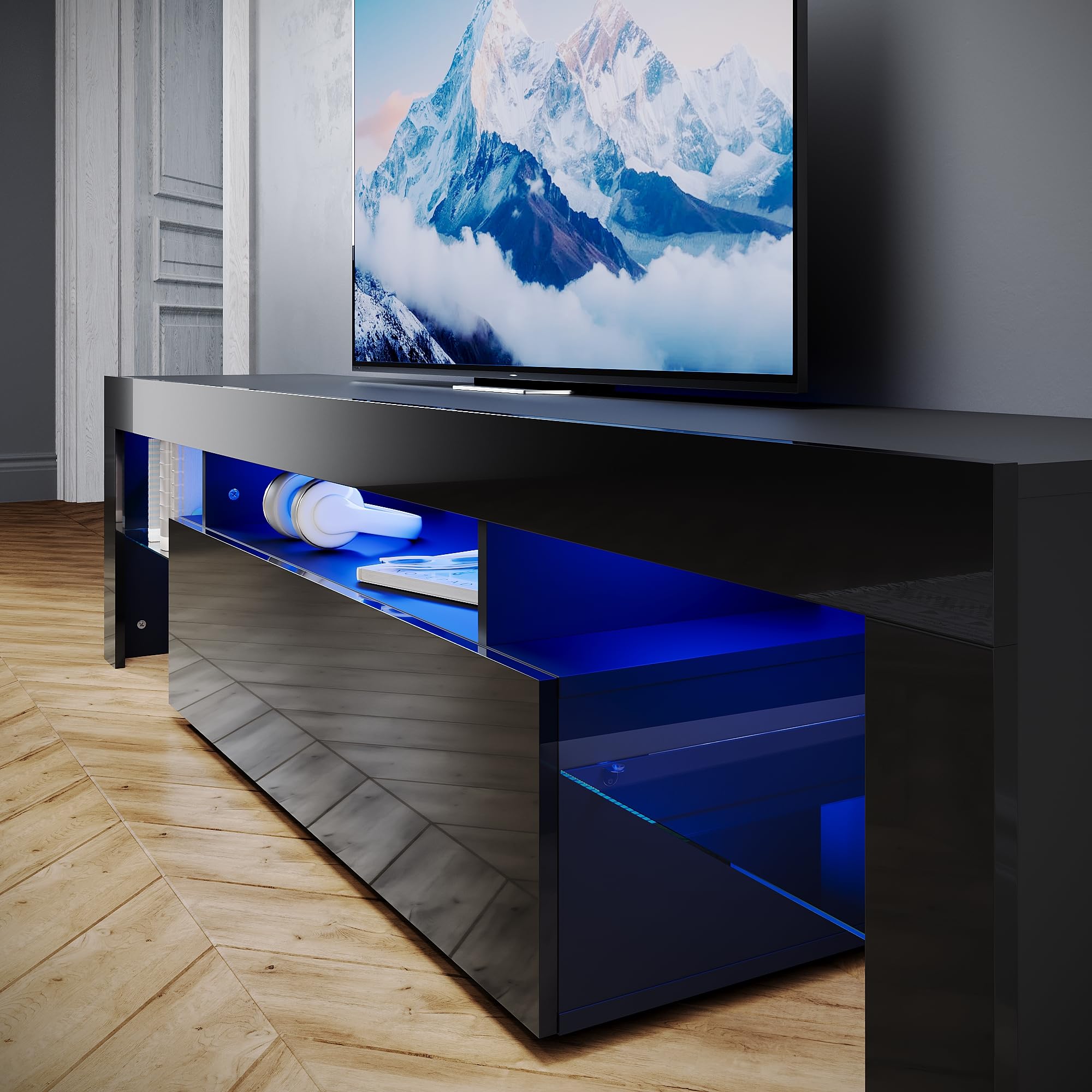 SONNI Mobile Porta TV Soggiorno 160x35x45cm, Mobiletto TV Nero, Mobile Sotto TV con illuminazione LED