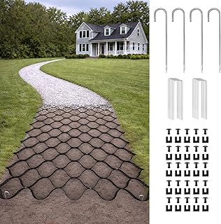Gravel Grid 2'' Depth with Metal Stakes, 6.6x16.4 FT Geogrid for Gravel Driveway 2200