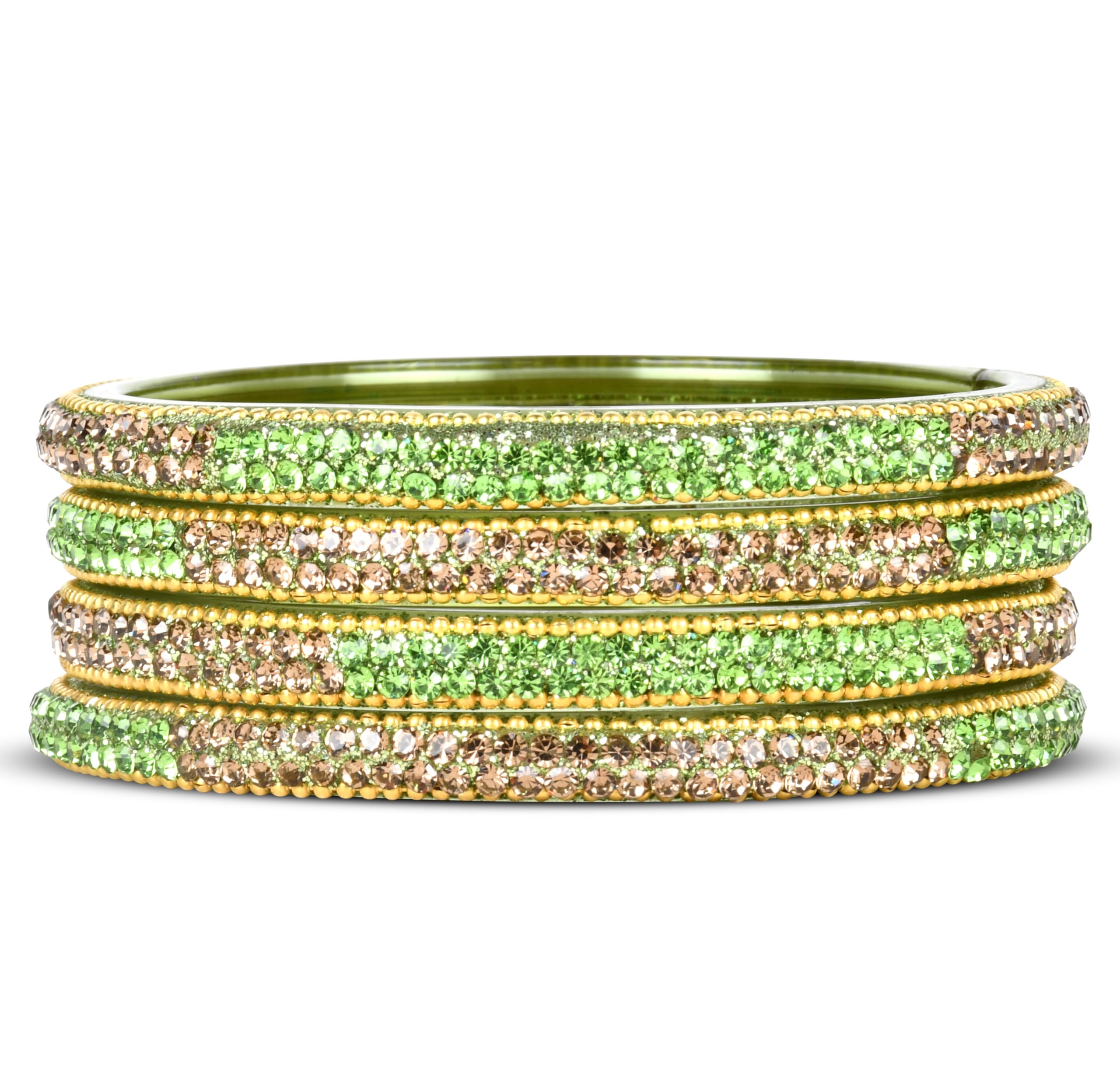 EMERY Womens Exquisite Glass Bangles Set Of 4 With 14 Vibrant Colors, Gold Contrast, Zircon Stones - Ideal For Mix & Match Bridal Chuda, Weddings, And Festivals (Green, 2.8) (B0CSXMLLYW) Amazon Price History, Amazon Price Tracker