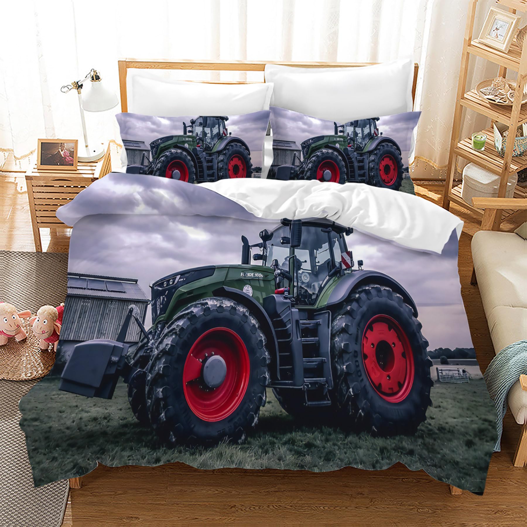3D Traktor Bettwäsche,3-Teilig Traktor Kinder Bettwäsche-Set mit Reißverschluss und 2 Kissenbezug 50x75cm,für Kinder Jugendliche Jungen (T2, 220×240 cm)