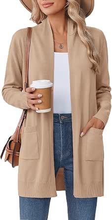 Zeagoo Women Long Cardigan Sweaters Lightweight Open Front Duster Knit Fashion Sweater Coats with Pockets