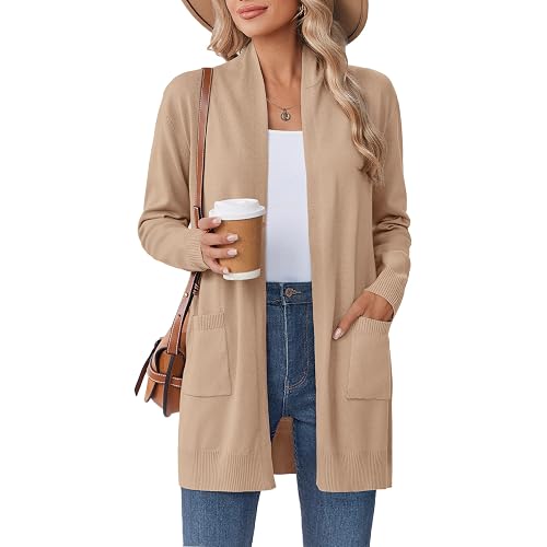 Zeagoo Women Long Cardigan Sweaters Lightweight Open Front Duster Knit Fashion Sweater Coats Trendy Cardigans with Pocket