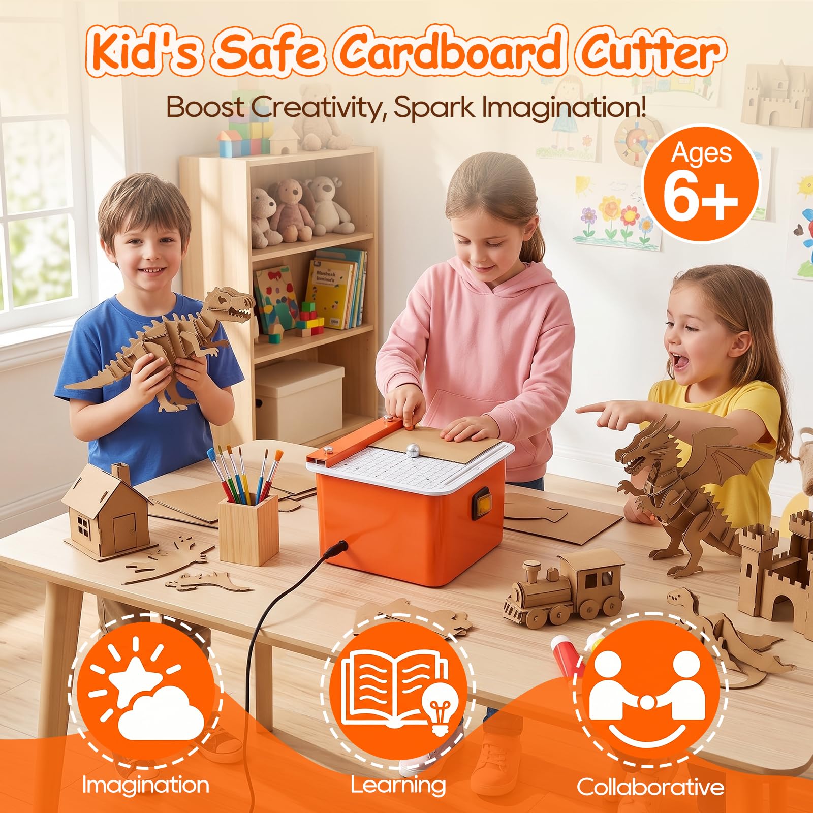 Kartonschneider Kinder, 45W Kartonschneider Elektrisch Sicheres DIY-Set, STEAM Lernspielzeug für Kinder ab 3 Jahren, ideales Karton Werkzeug für 3D-Modelle, DIY Projekte, Zuhause und Schule