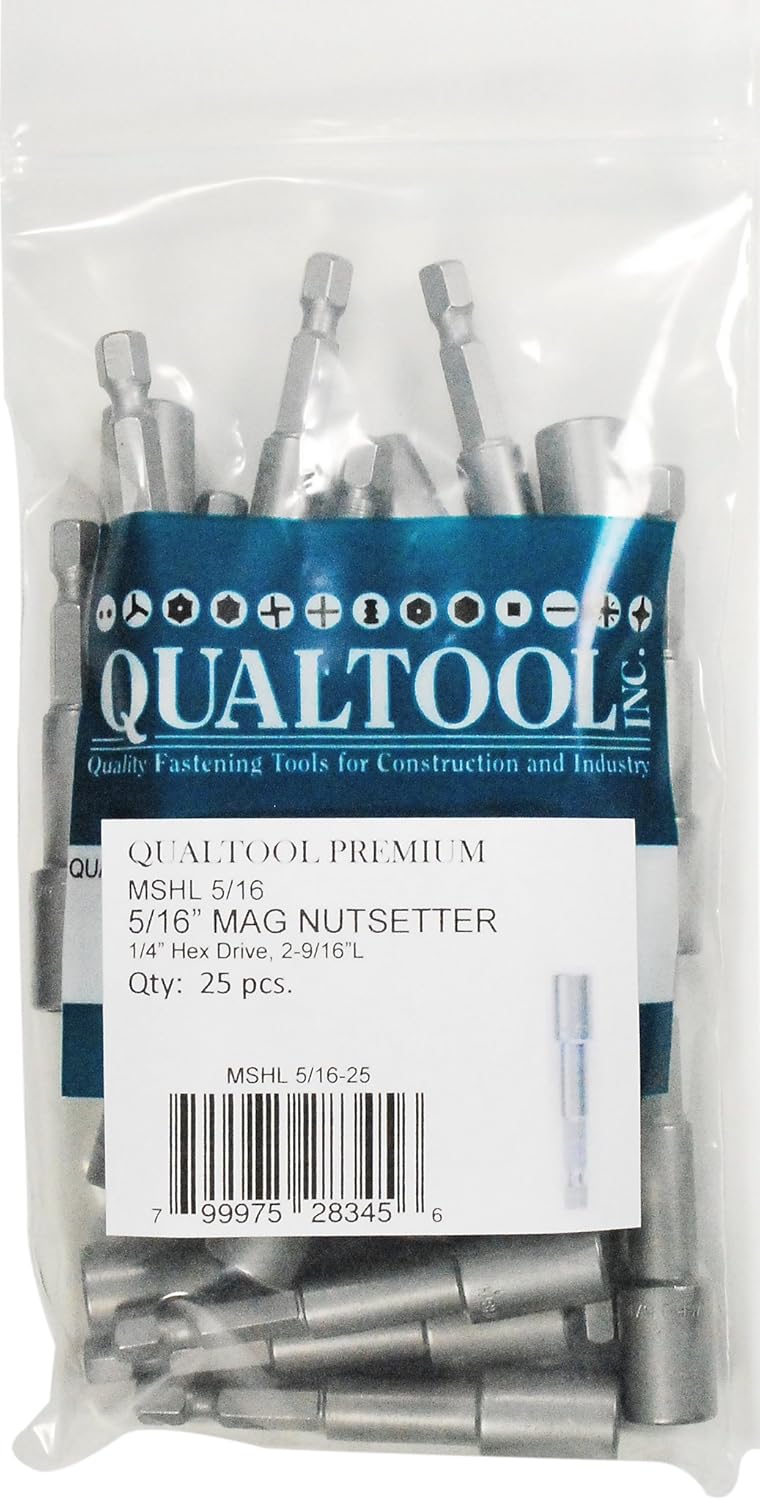 Qualtool Premium MSHL5/1625 5/16Inch Hex Long Nutsetter, 25Pack Screwdriver Nut