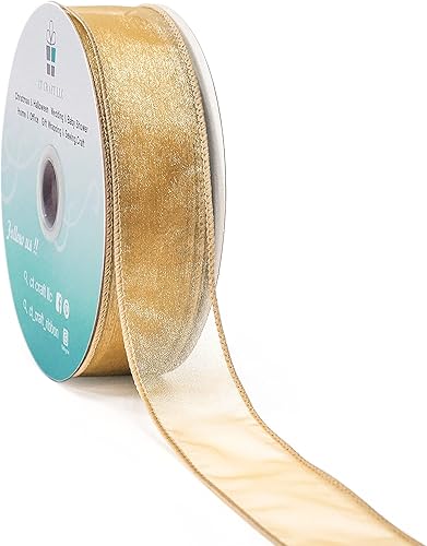CT CRAFT LLC Cinta de organza transparente con alambre de 1.5 pulgadas x 50 yardas, color marrón (dorado) para silla de boda, lazo, ramo de flora,