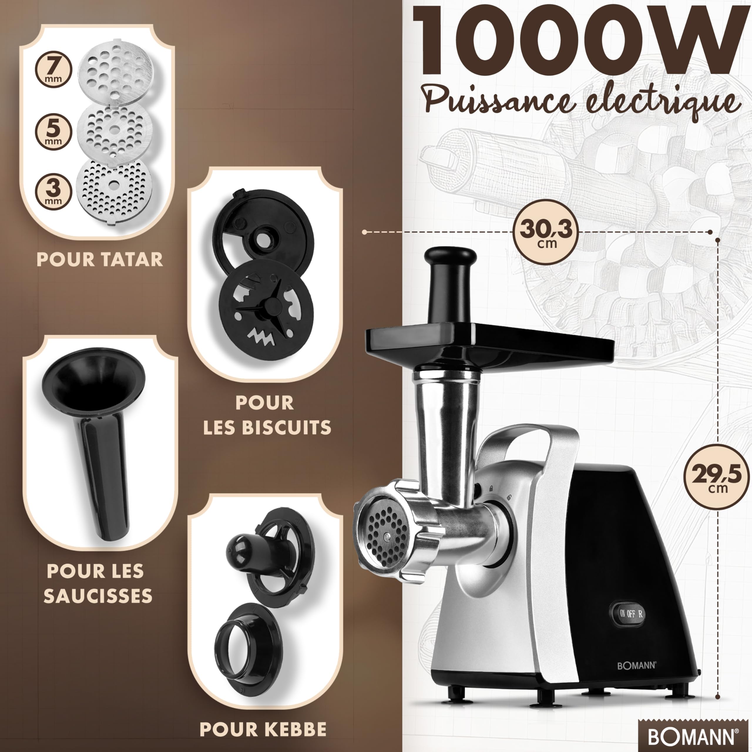 Bomann Hachoir à viande 1000W FW 6067