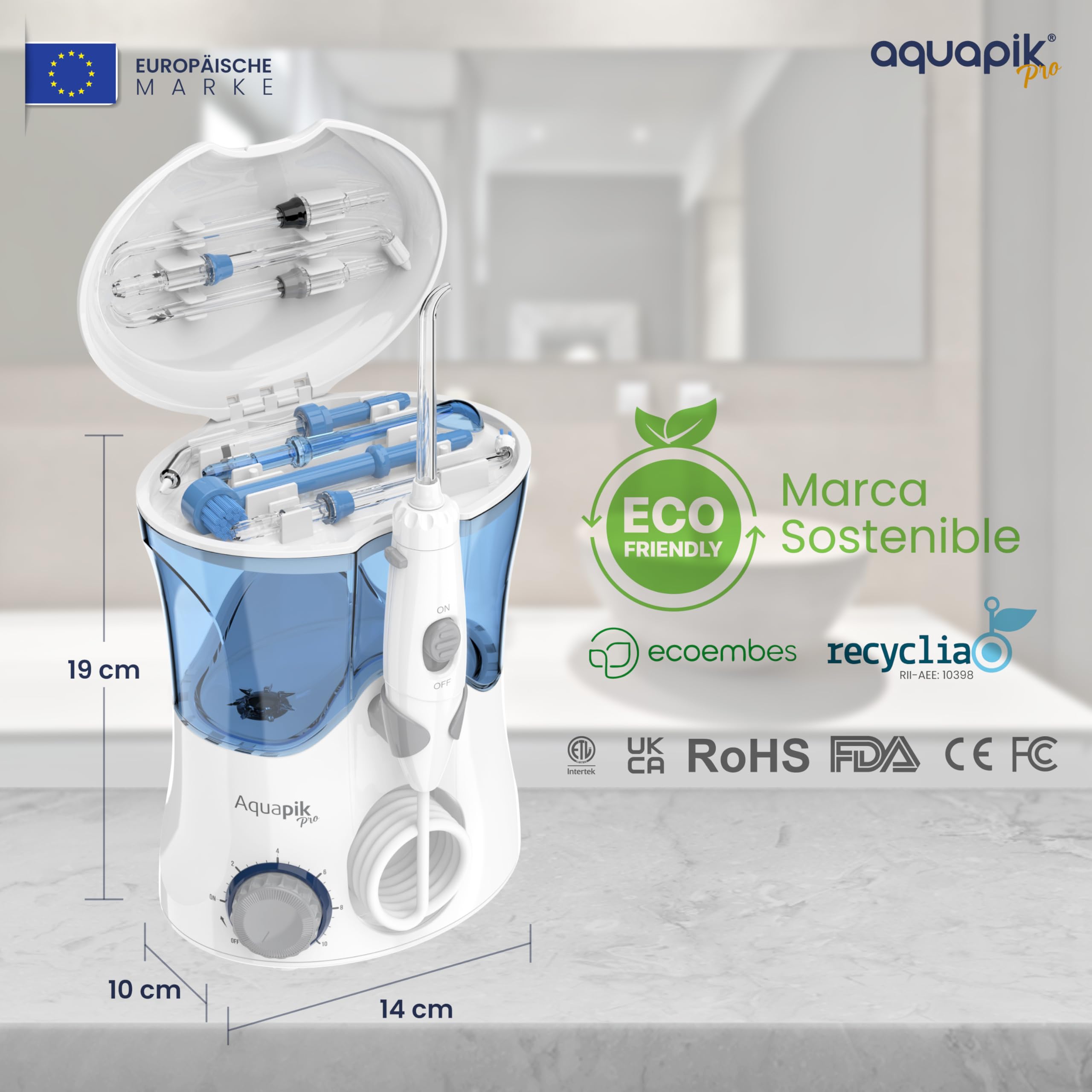 Compra Inteligente: Aquapik® Pro Irrigador dental Sobremesa + Aquapik® Mini en un Pack (Rosa - Blanco)