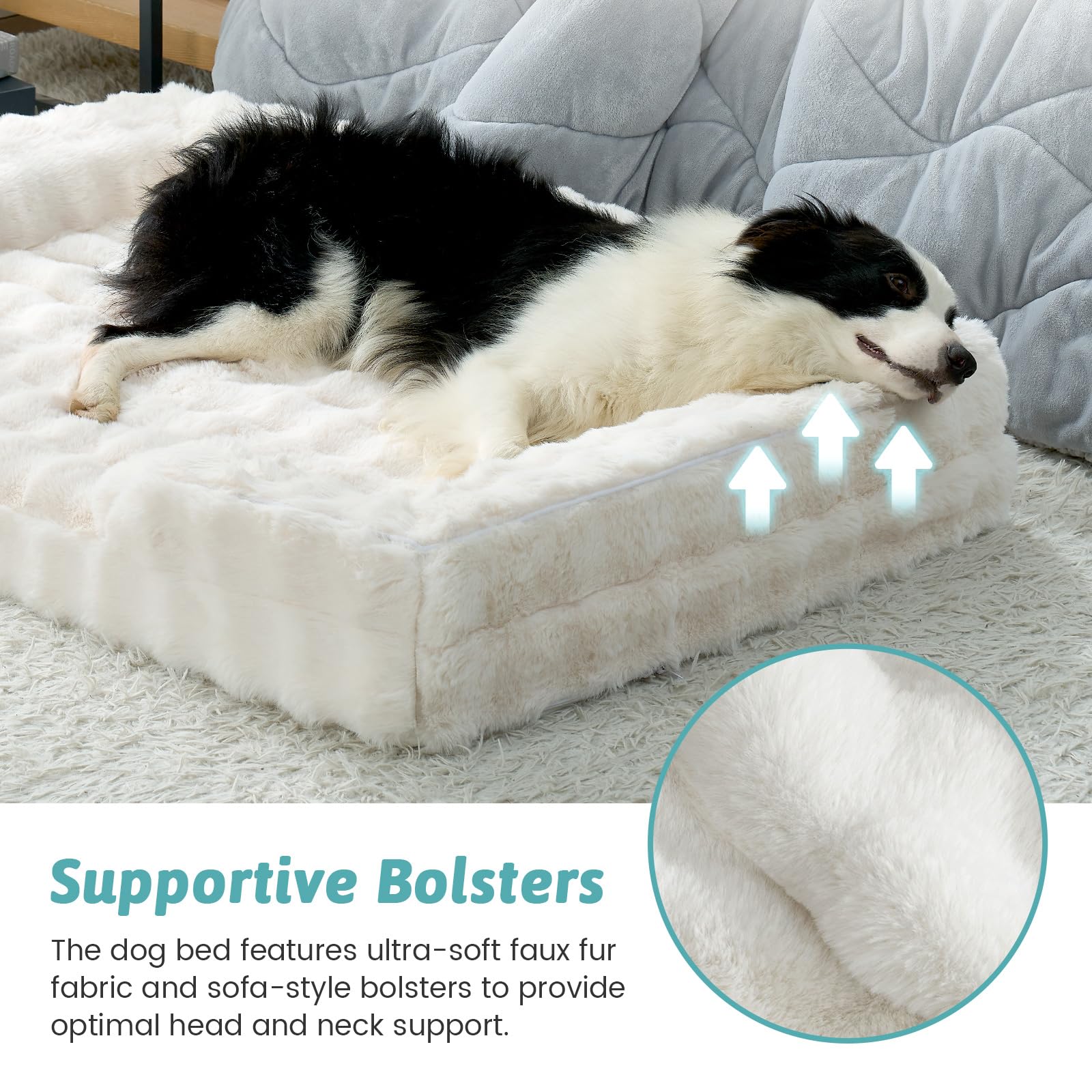 COZY KISS Self Warming Dog Bed for Large Size Dog, Faux Fur Orthopedic Puppy Sofa with Washable Removable Cover, Bolster Orthopedic Egg Crate Foam Bed for Pet Up to 100 lbs, XL 44x32x7 inch, Beige - image 7