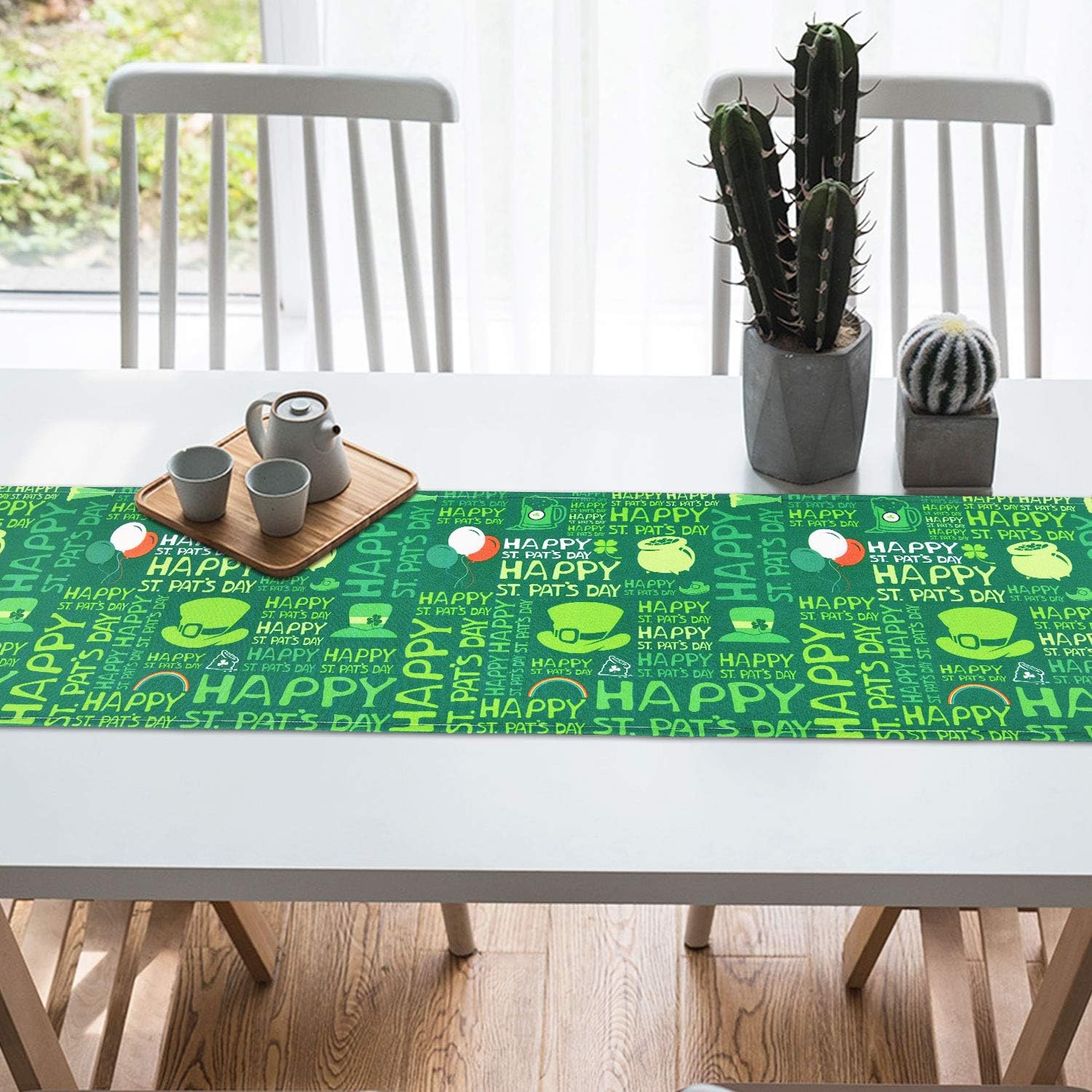 Cheapest 🛒 Alishomtll Happy St Patrick's Day Table Runner Shamrock Table Runner Green Hat Waterproof Table Runner for St. Patty's Day, Spring, Parties, Daily Use, 14 x 70 inch
