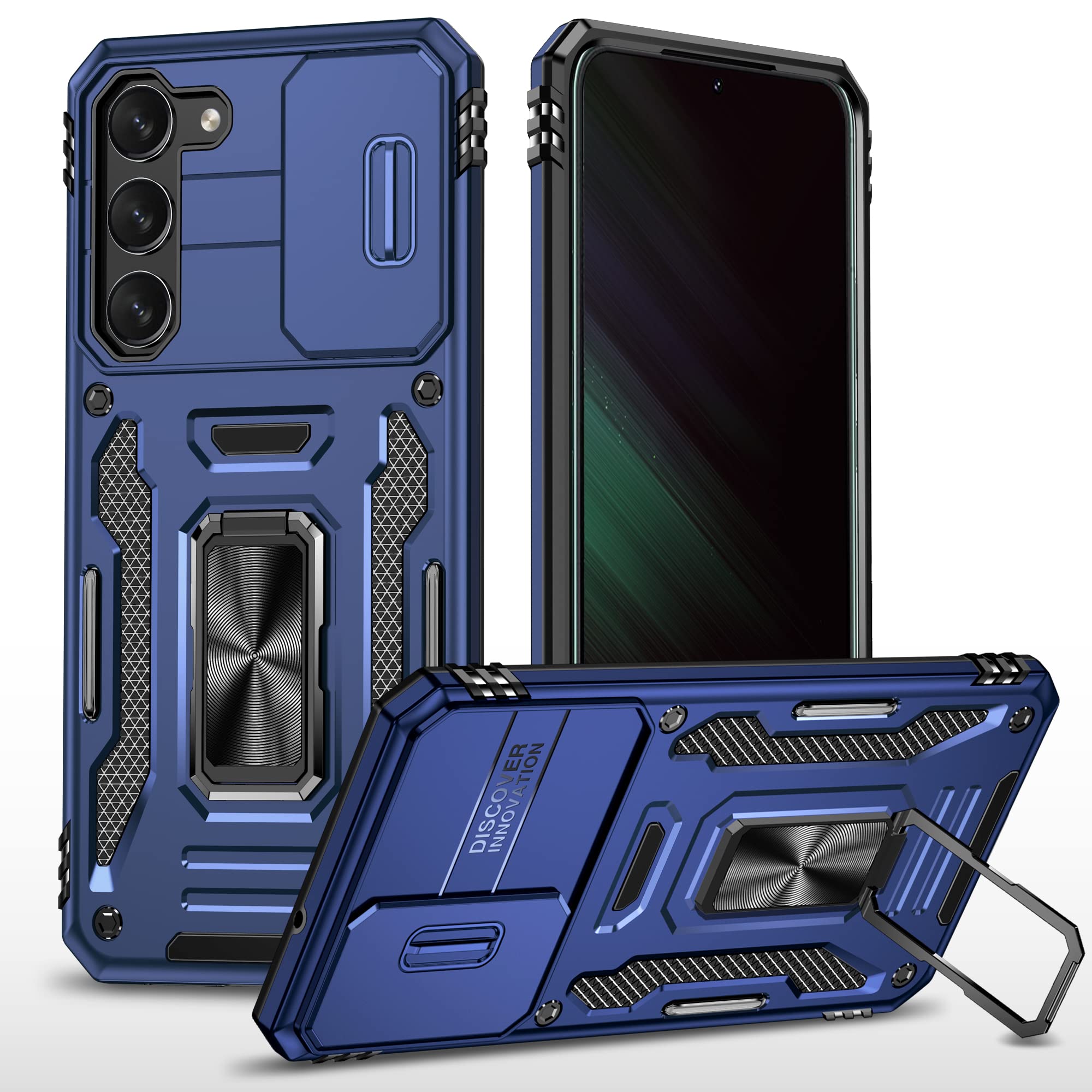 Sandstone Back Cover for Samsung Galaxy S23 Plus Case with Stand & Slide Camera Cover Military Grade Drop Protection Cas