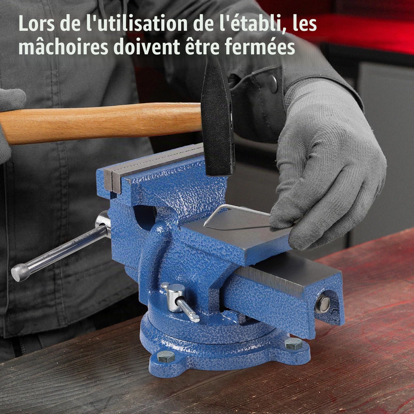 SWAWIS Etau d'Établi en Fonte avec Base Pivotante à 360 Degrés, Largeur de Mâchoire 100mm, pour Fixer des Pièces Telles Que le Bois Et le Métal(Bleu)