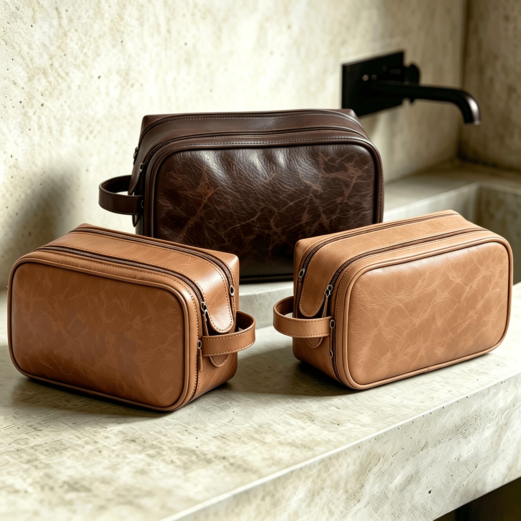 Kulturbeutel im Vintage-Stil, geeignet für Reisen, große Kosmetiktasche mit Mehreren Fächern, doppeltem Reißverschluss und Tragegriff Oben, leichtes Dopp-Kit für Business-Wochenende (Kaffee)