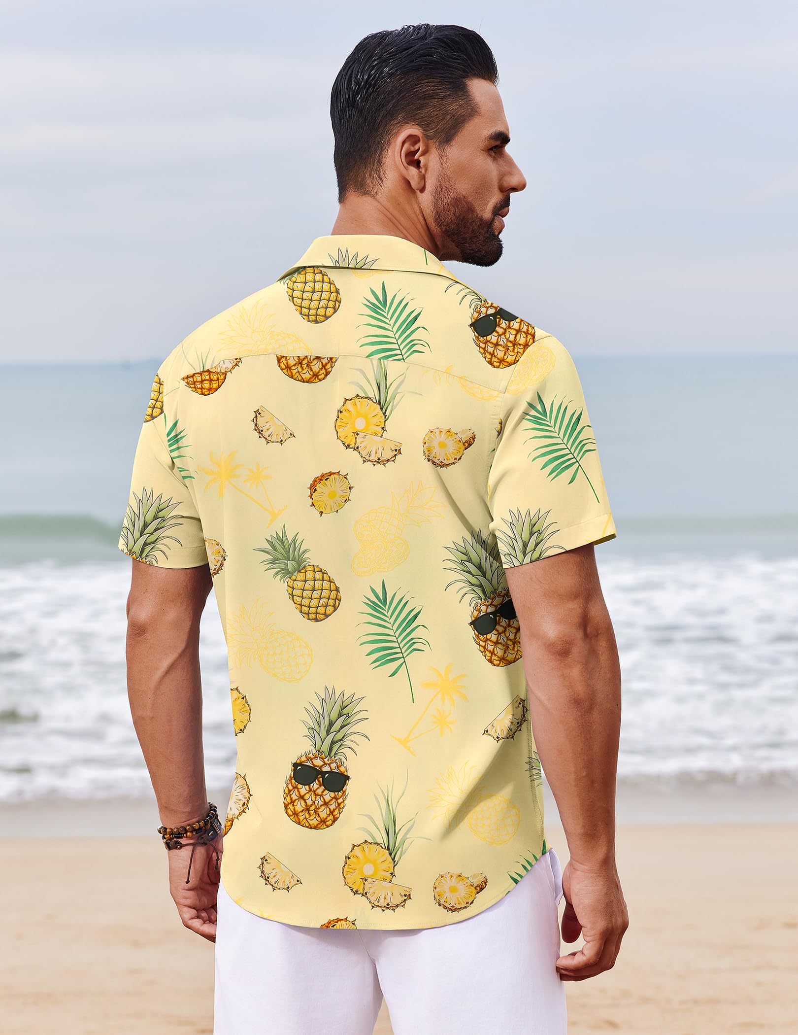 COOFANDY Chemise à Manches Courtes pour Homme Chemise Hawaïenne Chemises D'été Tropicale Légère Vacances Plage Chemises à Fleurs Boutonnée FêTe