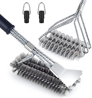 2 Packs BBQ Grill Brush, 18 Inch BBQ Brush Cleaner, Stainless Steel Barbecue Brush with Scraper, Safe BBQ Brush Bristle Free with Multiple Brush Heads for Gas Charcoal Smoker Infrared & Barbecue Grill