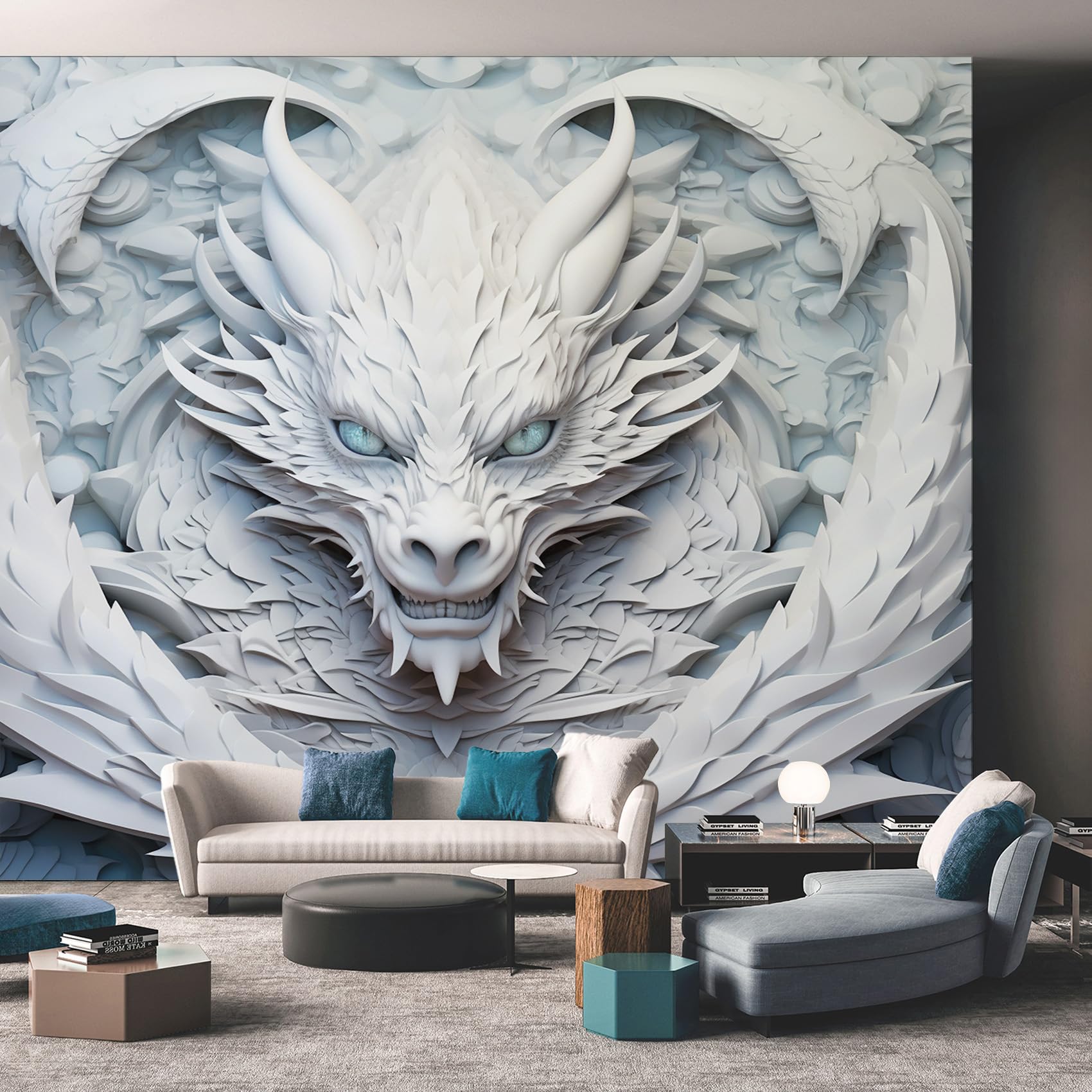 Generisch Tapete 3D Fototapete 3D Relief Drache 250 x 175 cm Vliestapete Wandbild Fototapeten, Vlies Tapeten Wandtapete Schlafzimmer, Wohnzimmer, TV Hintergrund Wand Moderne Wanddeko &KUM572