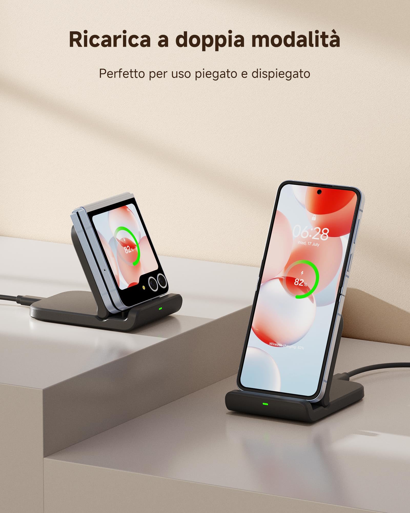 Caricatore Wireless per Samsung Galaxy Z Flip 7, Ricarica Wireless per Galaxy Z Flip 7 FE/6/5/4/3, Moto Razr 60/50/40/Ultra, SwanScout 501S (Pieghevole) (Nero)