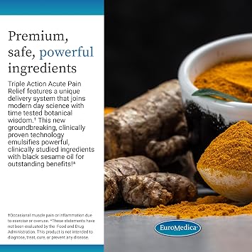 Euromedica Triple Action - 60 Softgels - with Clinically Studied Curcumin & Boswellia - Non-GMO - 30 Servings