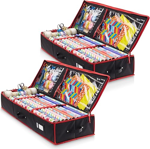 Miniatura 1 de Casafield Juego de 2 contenedores de almacenamiento de papel de regalo caja organizadora de papel de regalo de lona de alta calidad y bolsa de