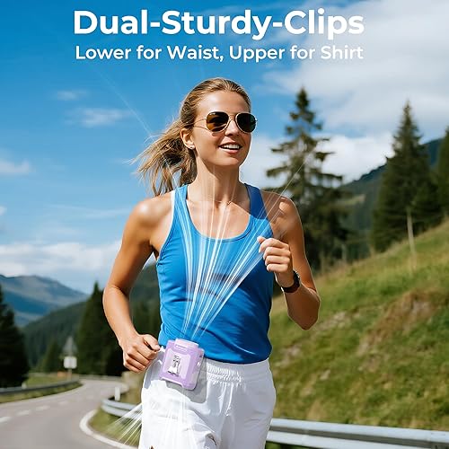 Miniatura 6 de AMACOOL Ventilador de cintura portátil con clip, tiempo máximo de trabajo de 40 horas, ventilador de camisa recargable de 10000 mAh con luz, 16000