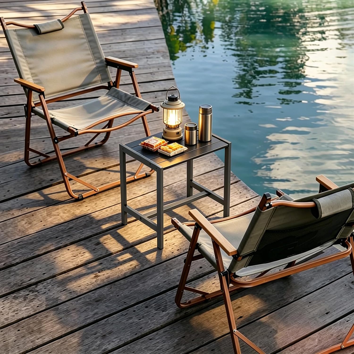 Small Outdoor Table Black Patio Side Table with Storage, Square Metal Porch End Table, Weather Resistant Adirondack Side Table for Pool, Balcony and Backyard