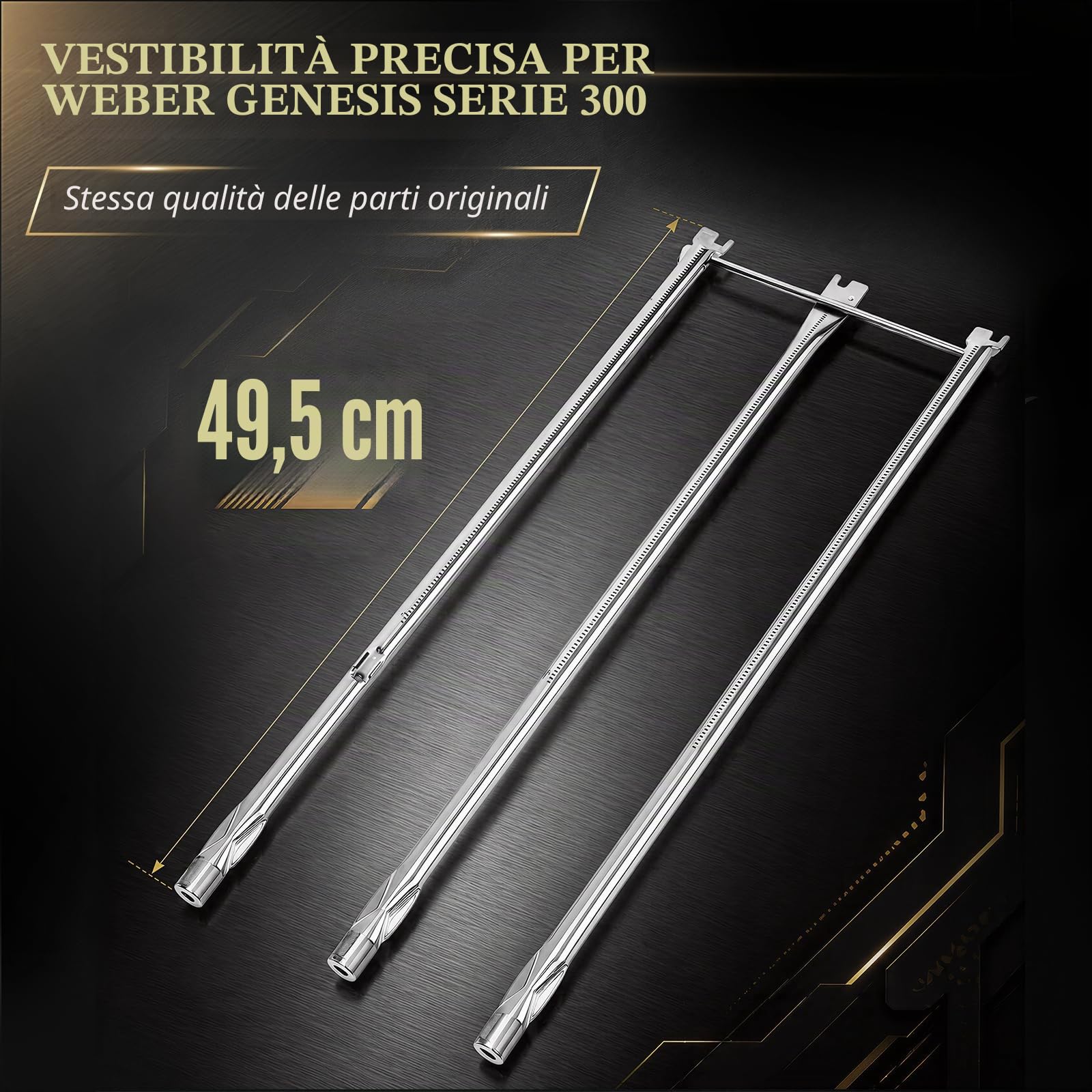 QuliMetal 67722 - Bruciatori per Weber Genesis E310, E320, S310 e S320 | Ricambio in acciaio inox 304 per griglie Genesis 300 con controllo laterale, 2007-2010; sostituisce Weber 67722 e 67820