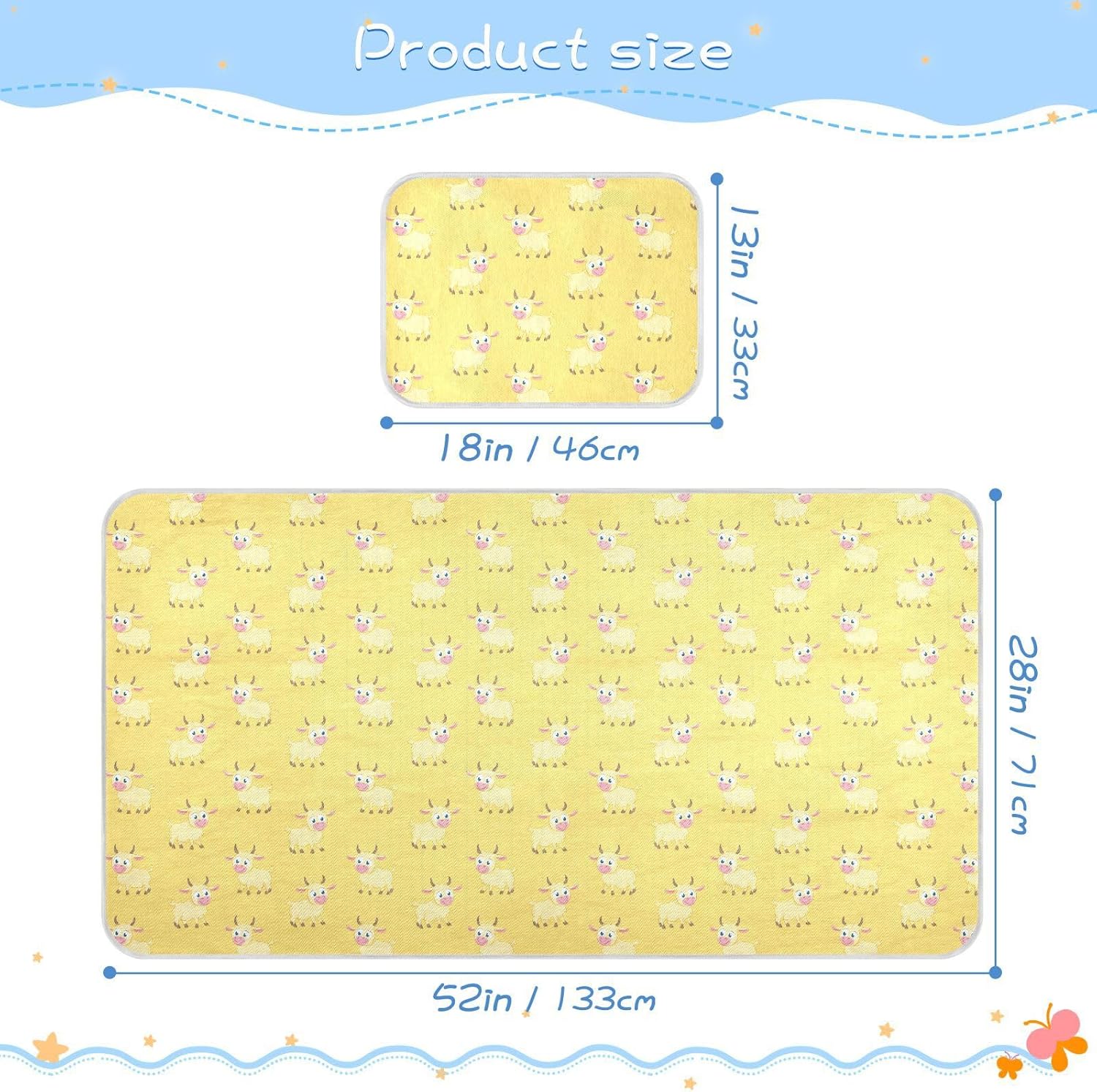 Anime Goat Pastel Yellow Cooling Baby Bed Mattress Protector 28" x 52" Reusable Pads for Bed for Toddler