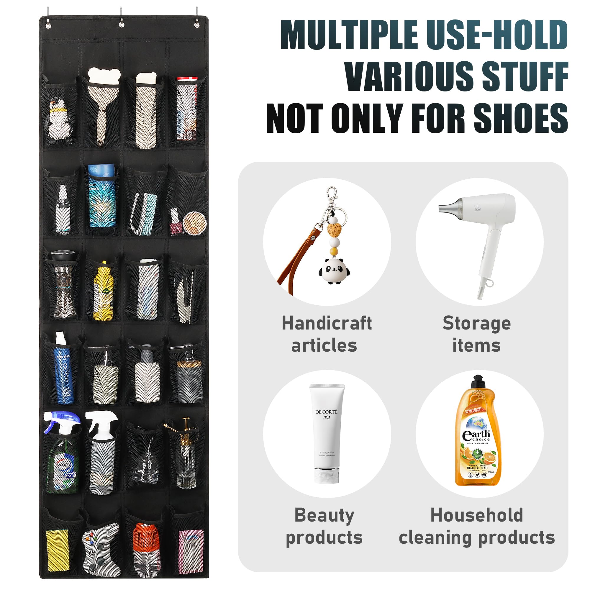 Organizador de zapatos para colgar sobre la puerta con 24 bolsillos grandes, armarios para colgar soluciones mejoradas, armarios de zapatos para todos
