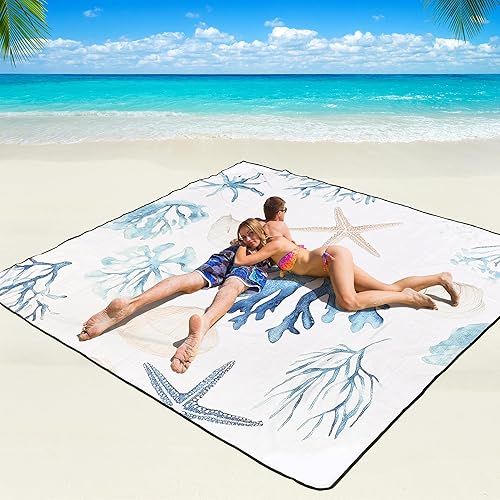 Miniatura 46 de Manta de playa impermeable a prueba de arena tapete de playa 79" X 83"/10'x9' para 2-8 adultos, de secado rápido, tapete de picnic al aire libre,