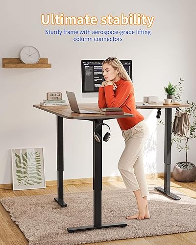 Miniatura 4 de YIHAYO Escritorio de pie en forma de L de altura ajustable, escritorio eléctrico de esquina de 63 x 55 pulgadas con tablero de empalme, escritorio