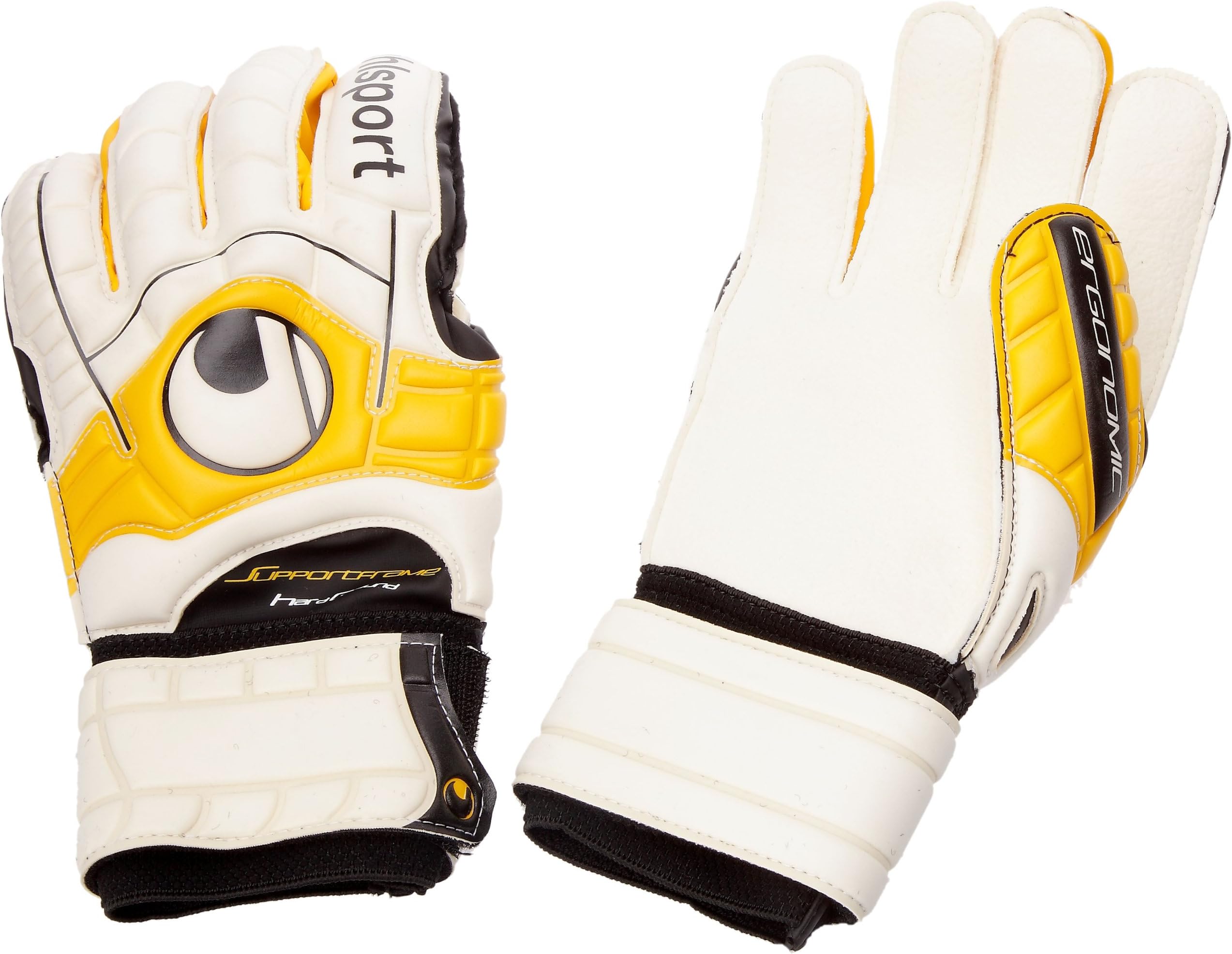 uhlsport Ergonomic Support Hardground GOALKEEPING GLOVES-White/Yellow/Black