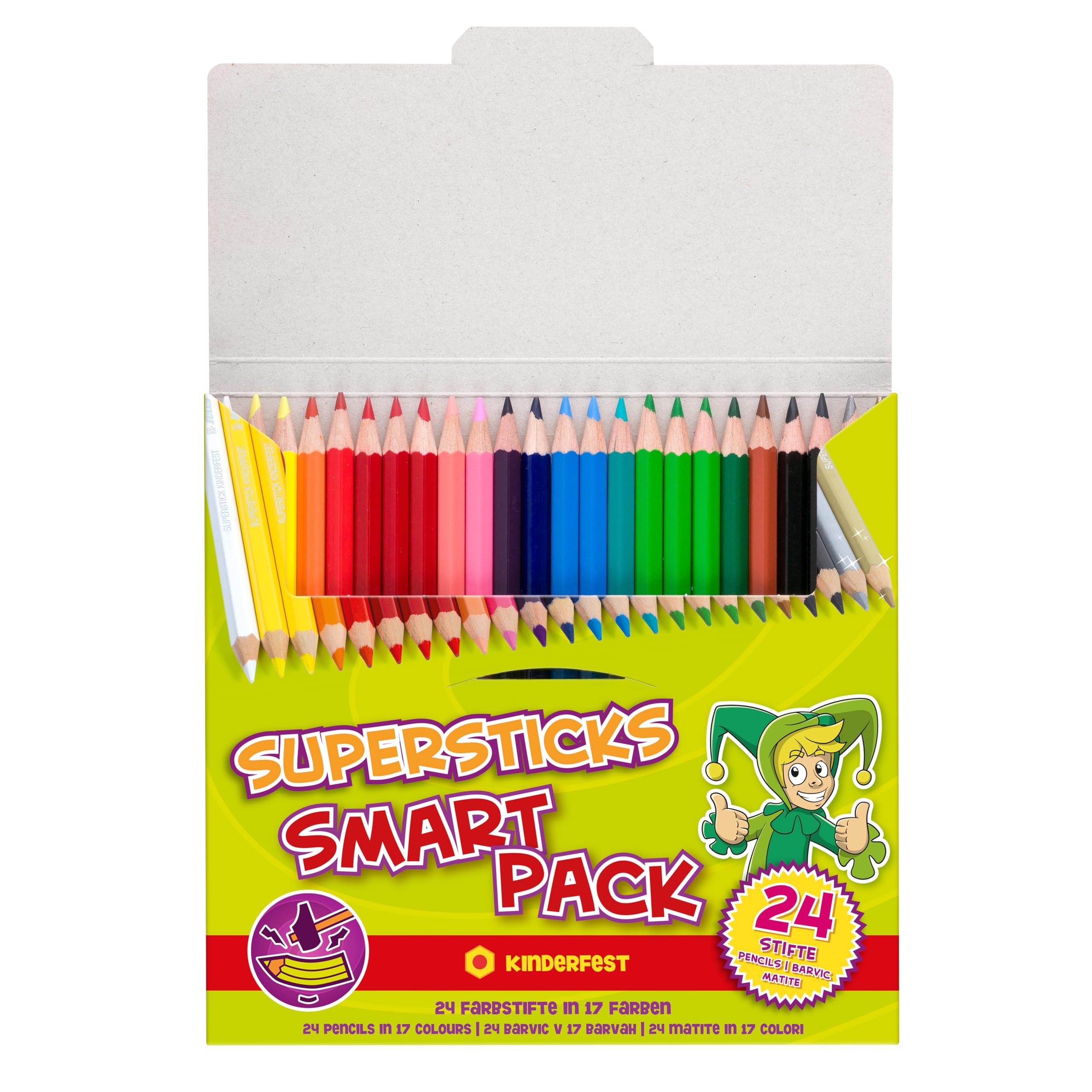 JOLLY Supersticks Smart-Pack - Confezione da 24 matite colorate, per bambini, resistente alla rottura, colori vivaci, per la scuola, doppio e triplo, per penne, pittura, disegno, materiale scolastico