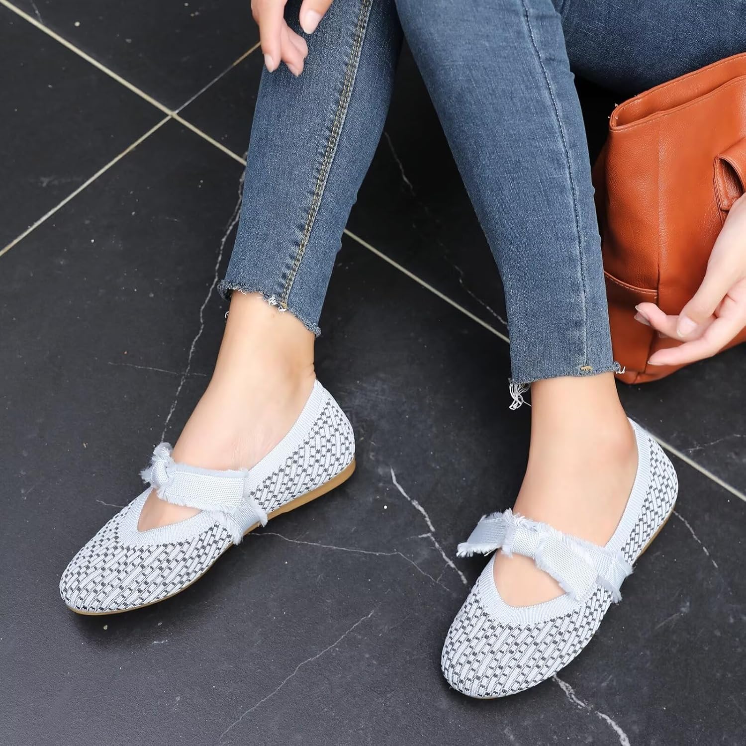 Women Mary Jane Flats Shoes Adjustable Strap Comfortable Office Dress Walking Shoes with Arch Support