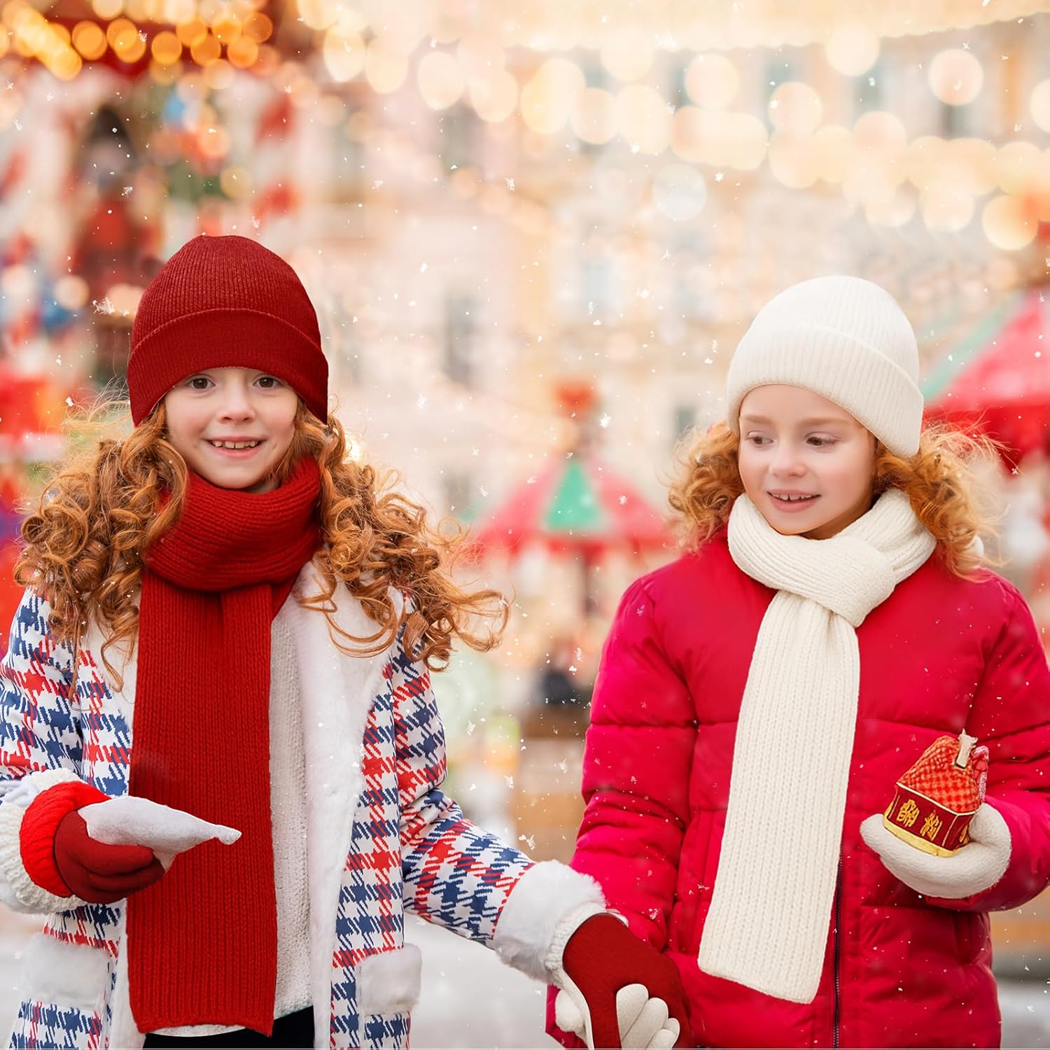 JaGely 36 Pcs Kids Beanies Gloves Scarf Winter Bulk Warm Hat Stretchy Full Fingers Gloves Scarves for Boys Girls (Neutral) - Image 4