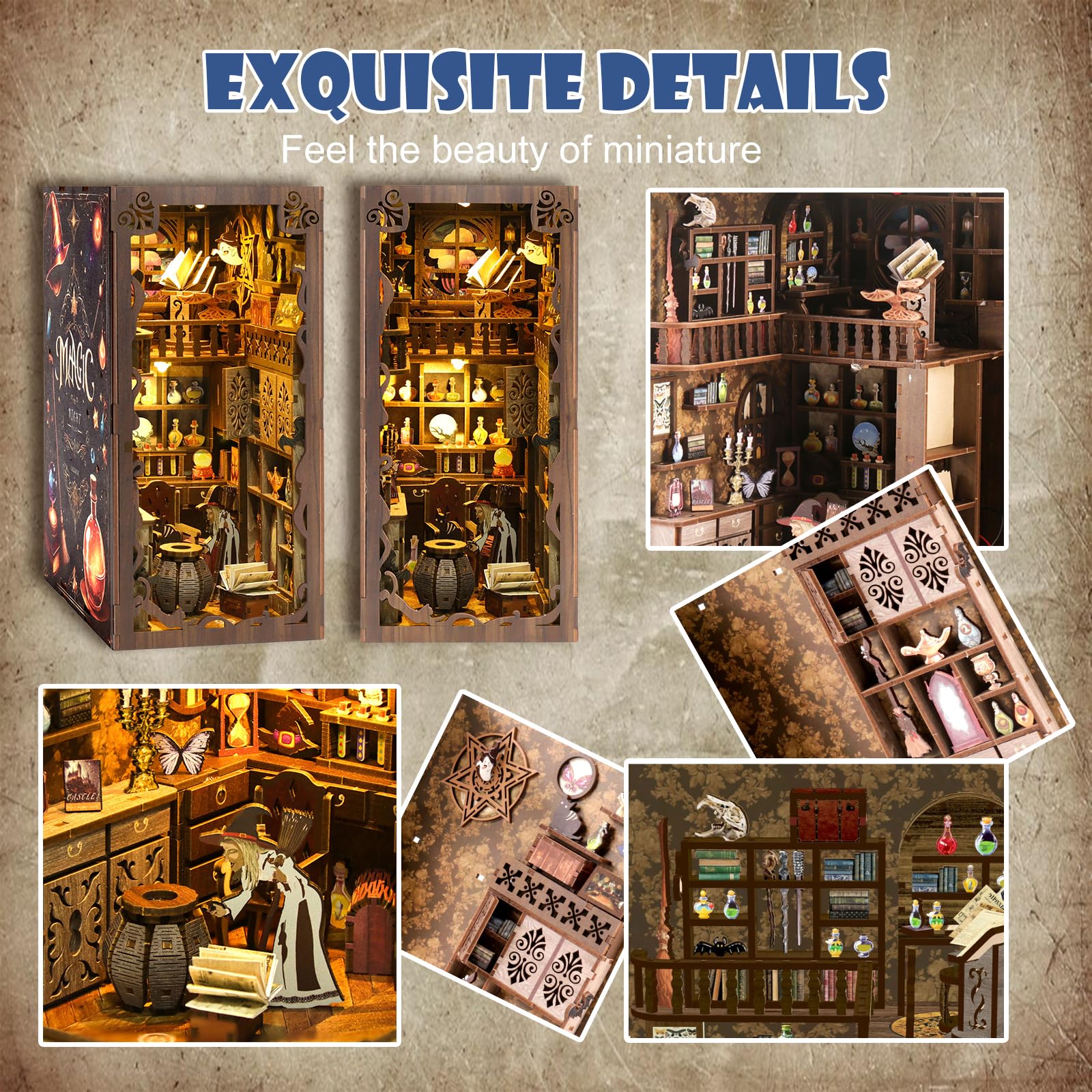 Cuteefun DIY Book Nook Kit, Casa Delle Bambole con LED, Decorazione