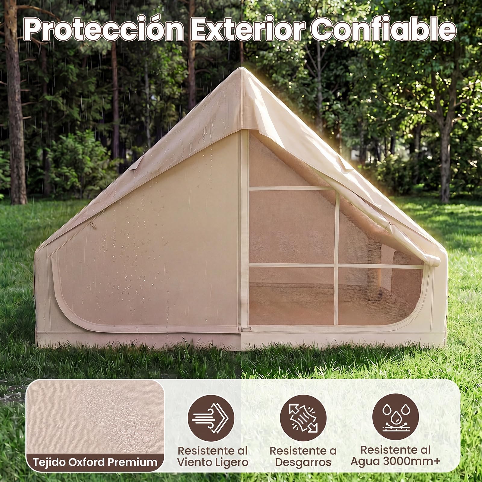 COSTWAY Tienda de Campaña Inflable con Claraboya, Tienda Glamping Familiar para 4 Personas con Puertas, Ventanas de Malla, Bomba de Aire, Bolsa de Transporte, Carpa Camping Exterior para 4 Estaciones