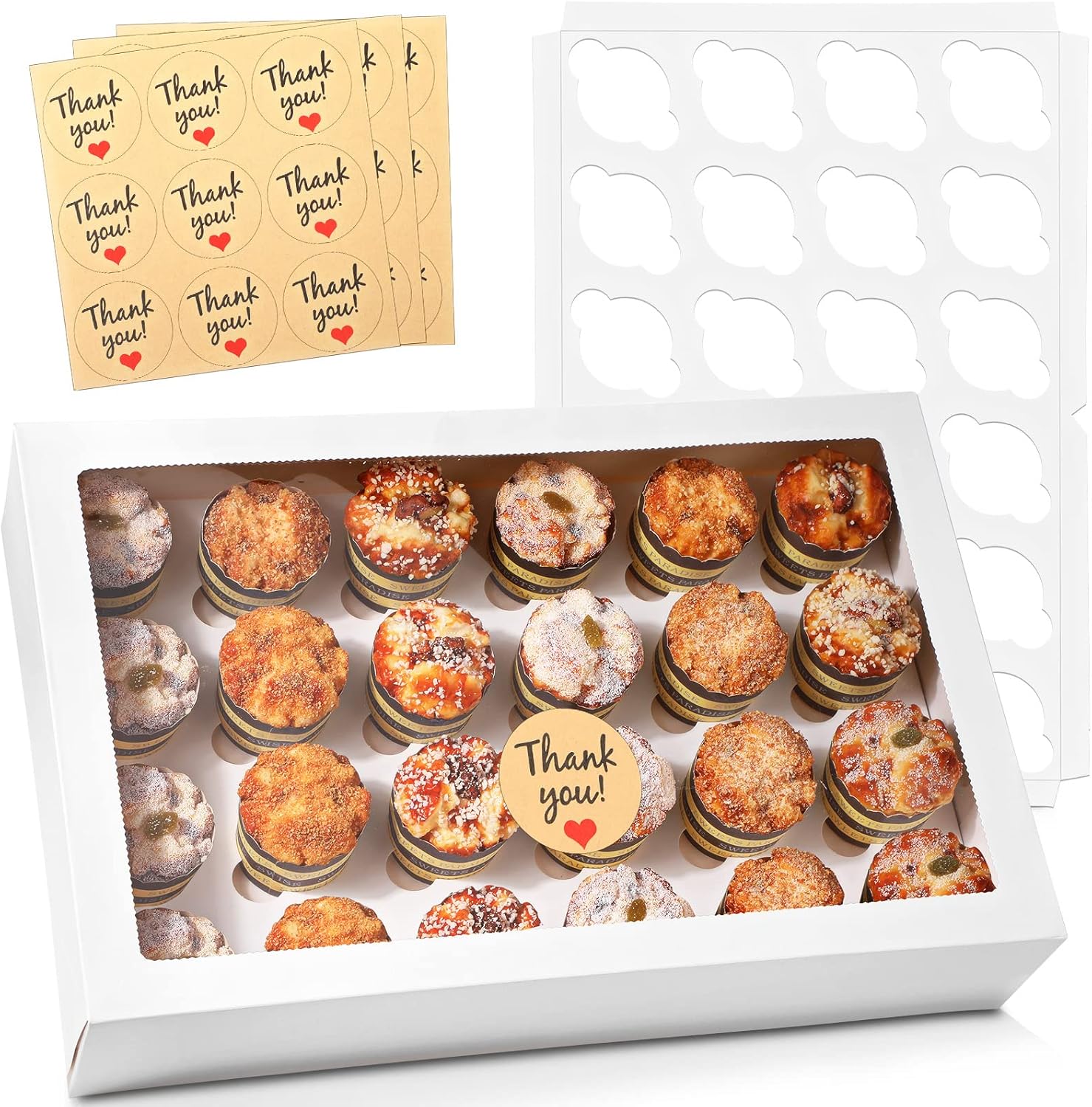 Fuutreo 10 Pcs White Cupcake Boxes 24 Count Cupcake