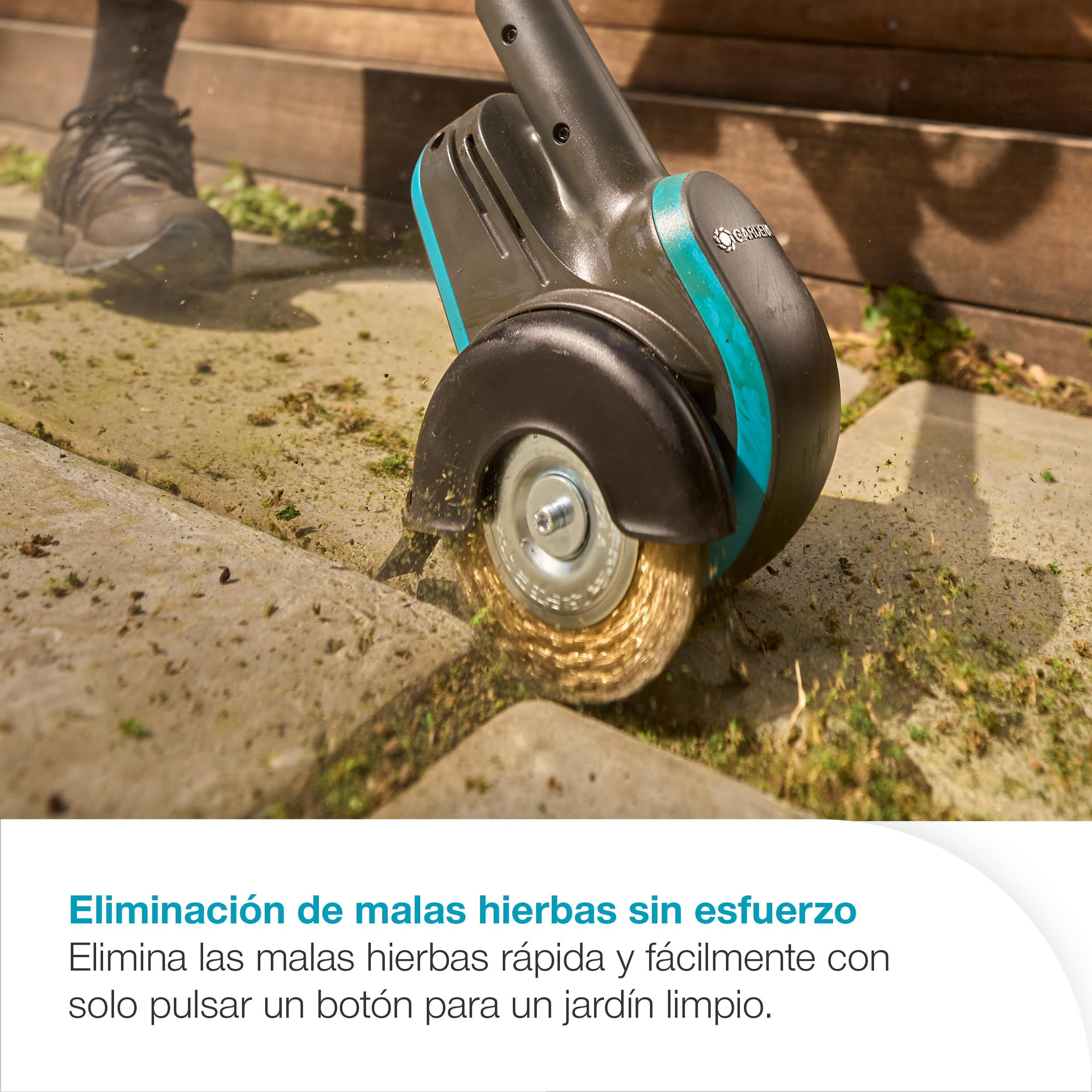 Gardena Cepillo para las malas hierbas a batería EasyWeed 1800/18V P4A Set listo para usar: Limpiador de juntas de malas hierbas, Fácil de manejar, Disco de alambre de acero (14820-20)