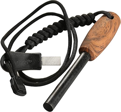 Bayite Survival - Arrancador de fuego perforado, varilla de ferrocerio, kit de varilla ferro con asa, paracord Landyard y Striker, 5 pulgadas de