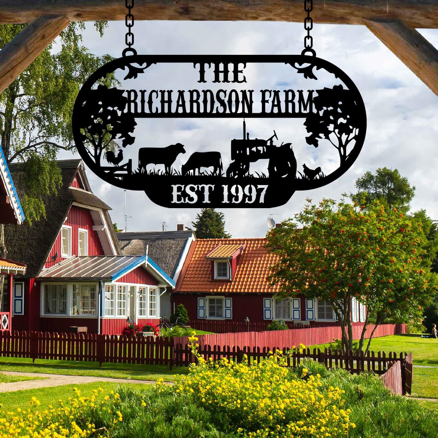 Personalized Metal Farm Sign, Customized Family Name Ranch Sign, Large Last Name Sign for Farmhouse Decoration, Outdoor Farm Wall Art, Welcome Sign, Entrance Gate Sign, Farm Lovers Gift, Garden Decor