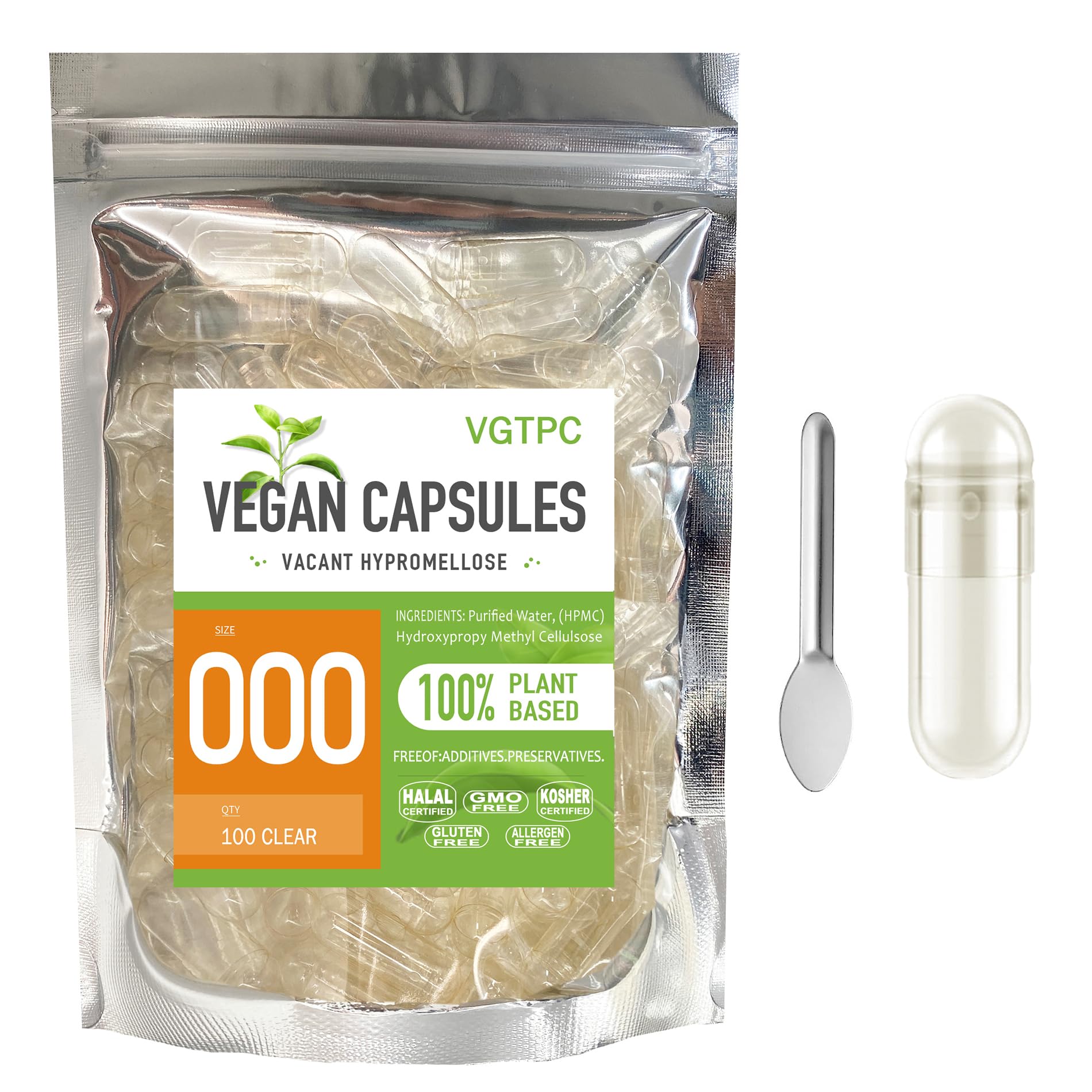 VGTPC Cápsulas Vegetarianas Vazias de HPMC Tamanho 000 100 cápsulas