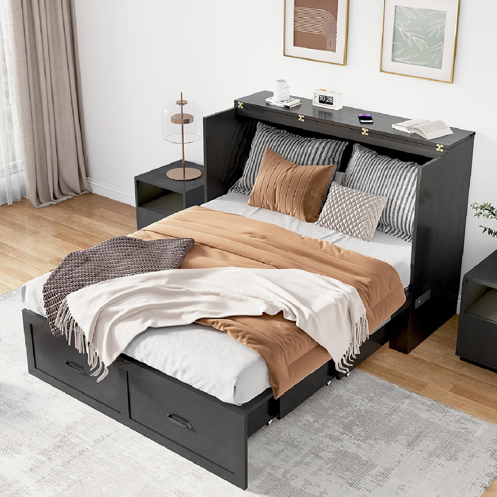 Amazon.com: Hlivelood Queen Size Murphy Chest Bed with Drawer and