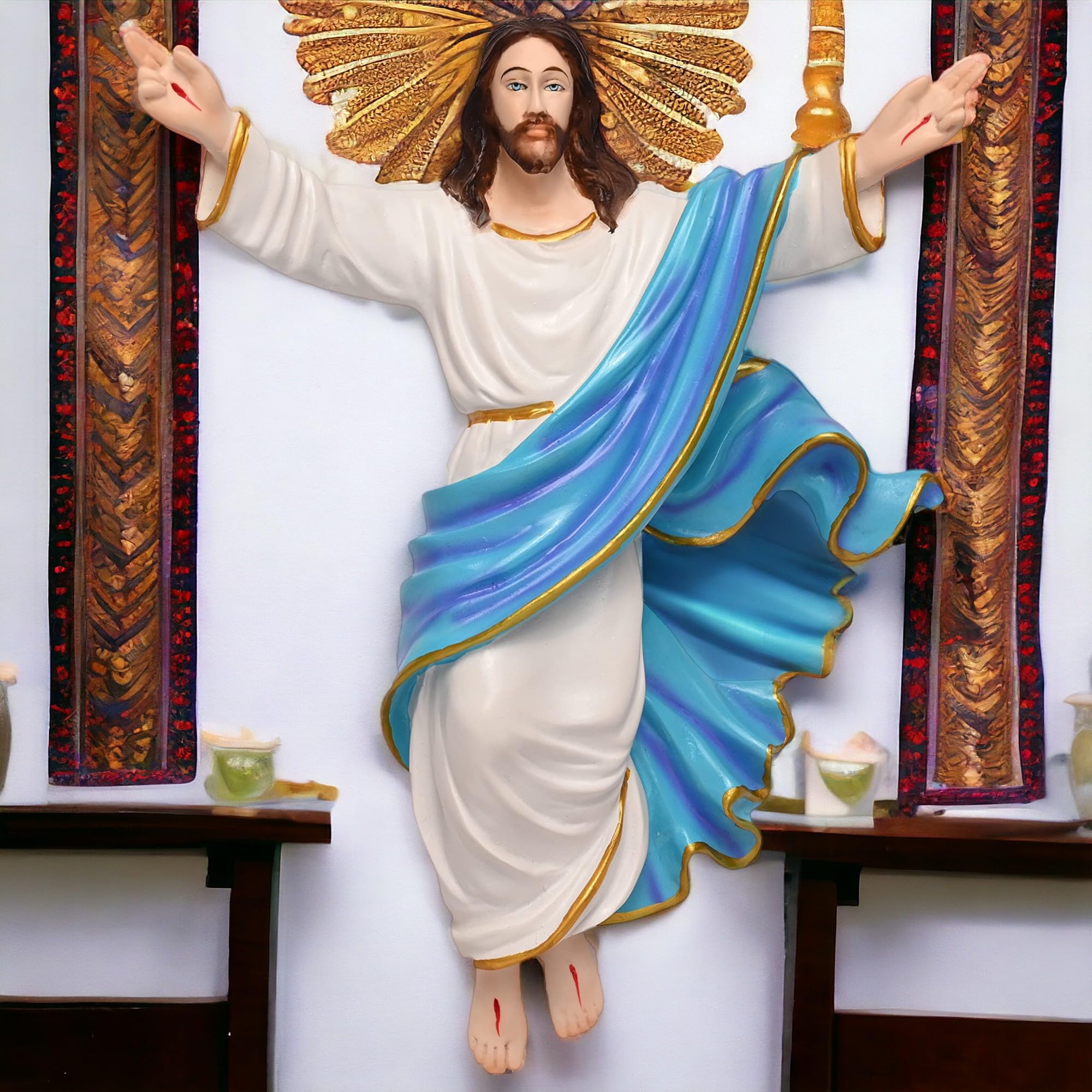 KariGhar Risen Christ / Jesus Christ (3 x 10 x12 Inches) Catholic Idol Perfect for Prayer Room / Drawing Room/ Bedroom/ Decoration & Gifting A0042 (Blue & White), Idol