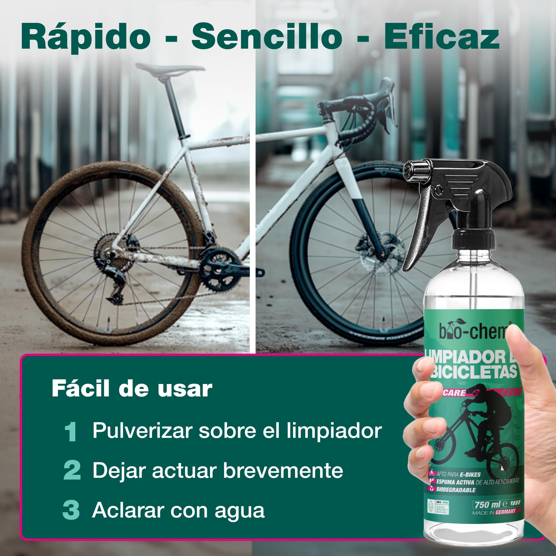 bio-chem Limpiador de cuadros de bicicleta 5L + pulverizador de espuma | Limpiador antioxidante para bicicletas de carretera, de montaña y eléctricas - Limpiador desengrasante