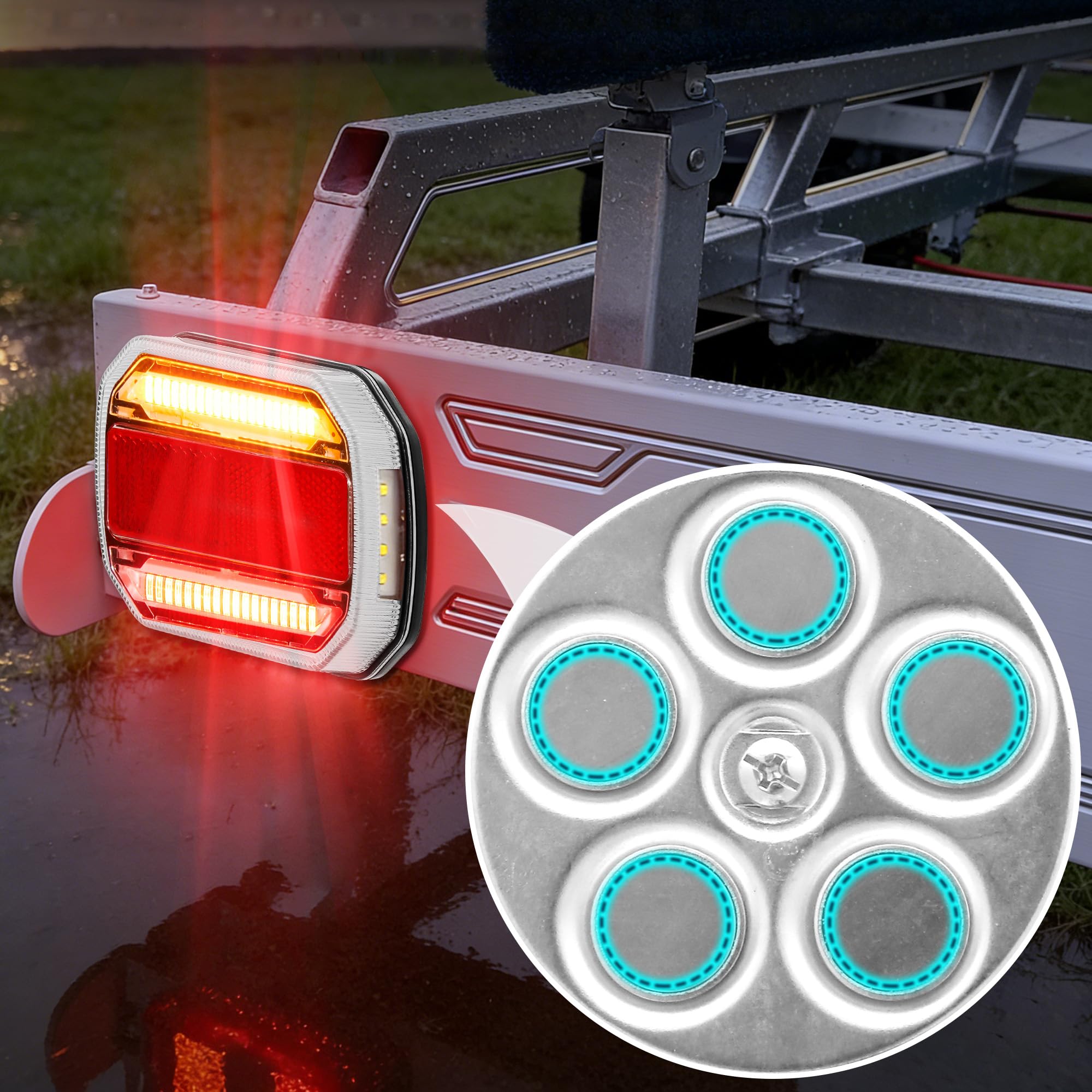 Pilotos Traseros Remolque Iman 12V 24 V Pilotos Led Remolque con Cable,Kit Luces Remolque Iman con Enchufe 7 Pines & 7.5m Cableado para Remolques Camion Tractor ECE IP67 Homologados